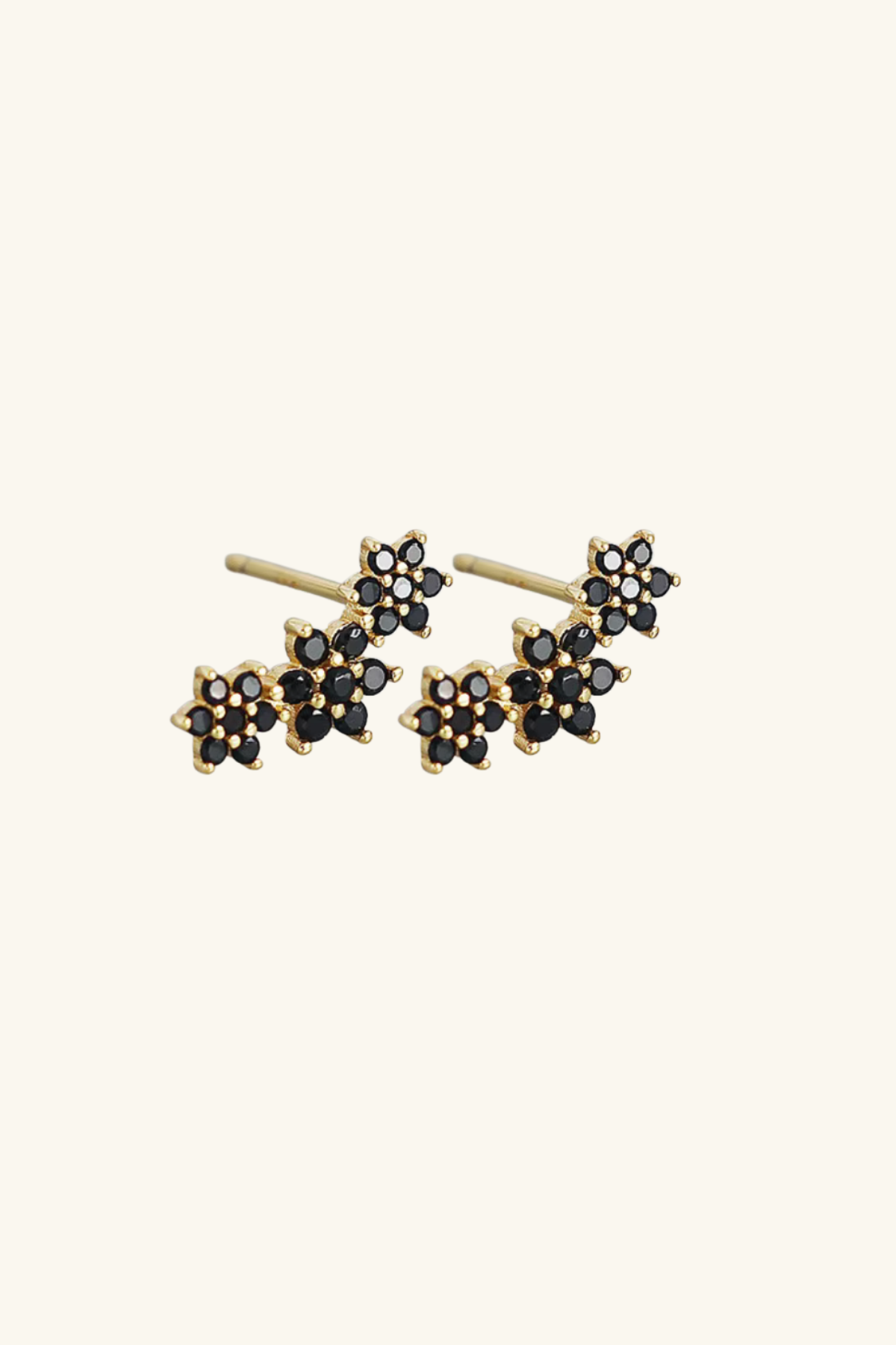 Bouquet 18k Gold Plated Stud Earrings - Onyx