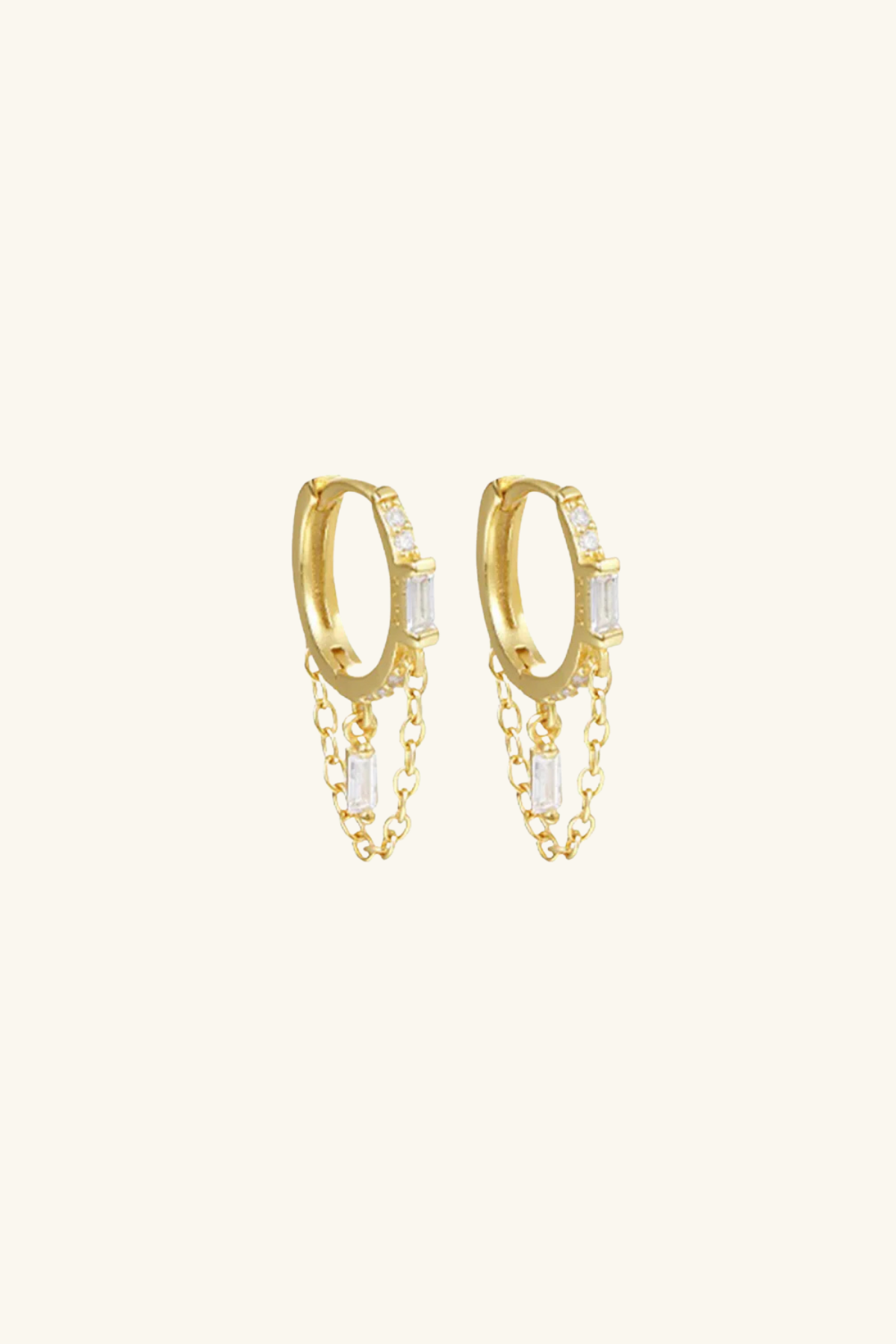 Serefine 18k Gold Plated Fine Chain Hoop Earrings Clear