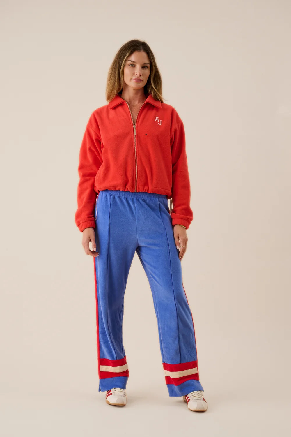 Velour Stripe Trackpant Cerulean Blue