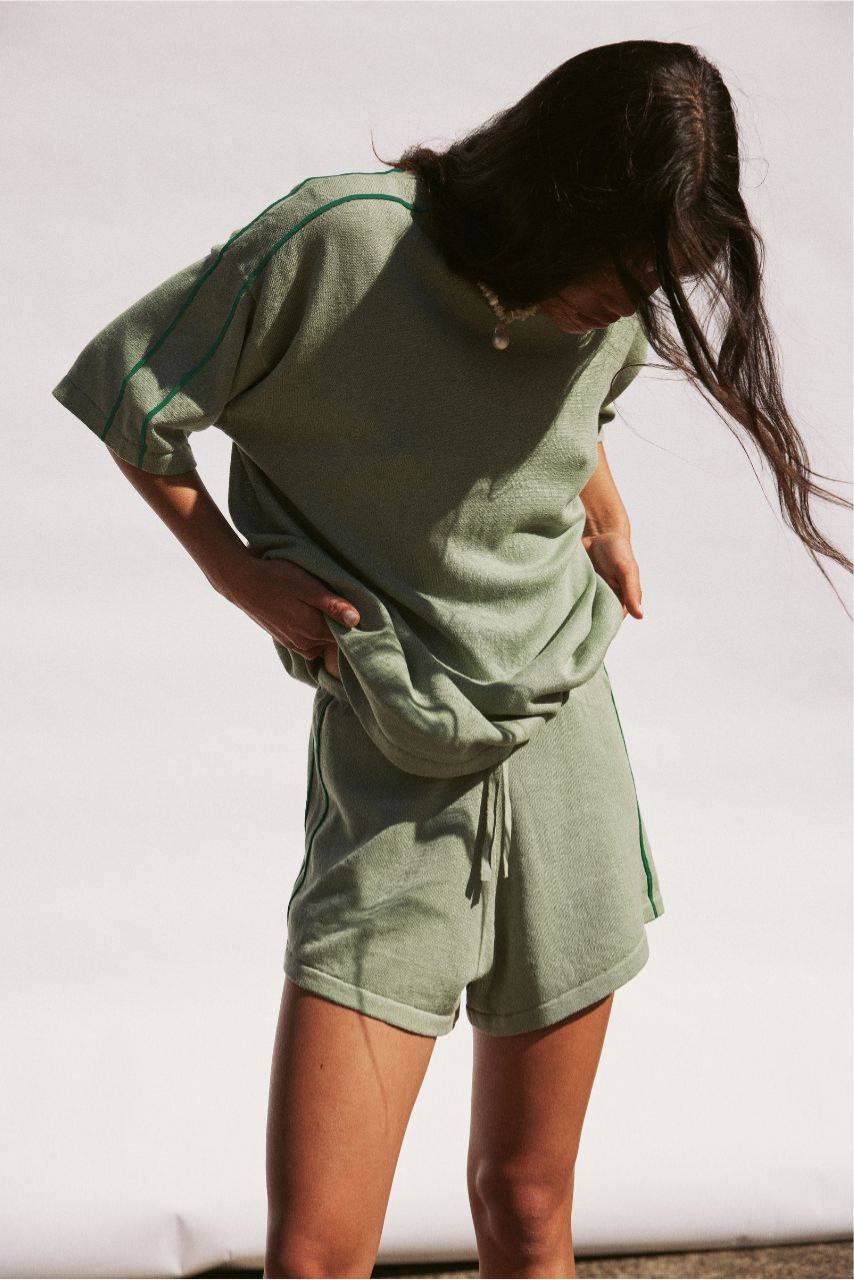 Pippa Linen Organic Cotton Oversized Tee Eucalyptus & Sea Green
