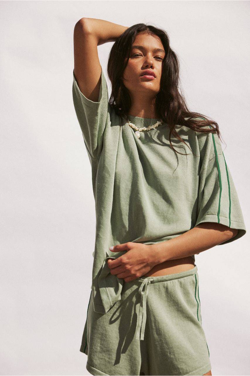 Pippa Linen Organic Cotton Drawcord Short Eucalyptus & Sea Green