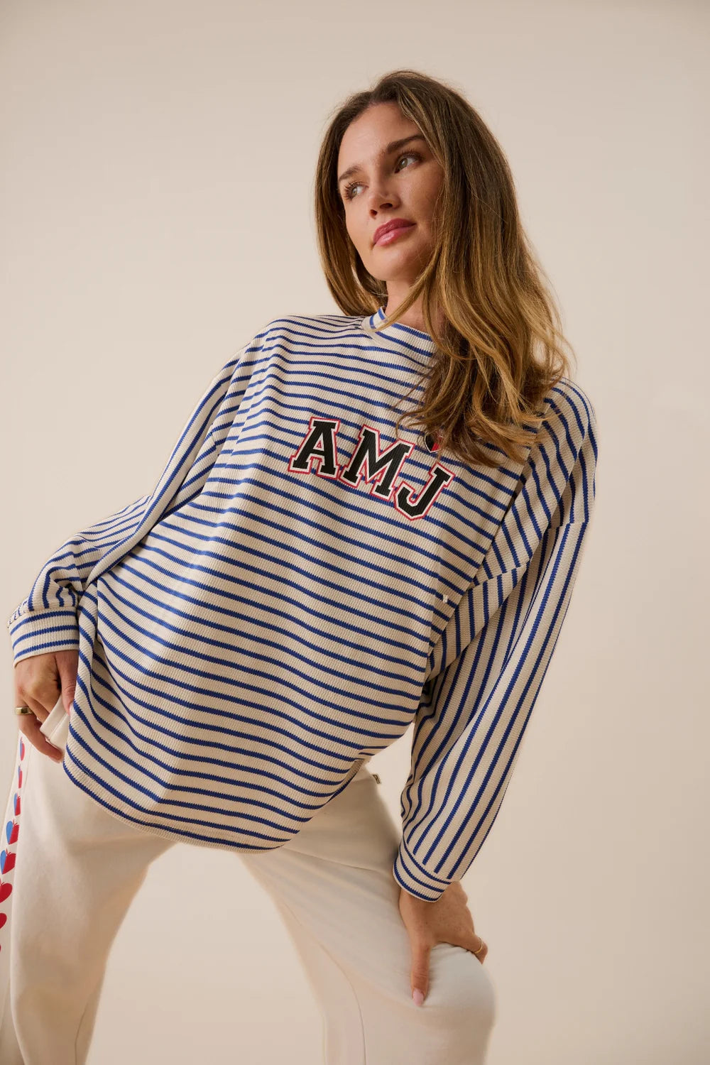 AMJ Waffle Long Sleeve Top Dark Navy