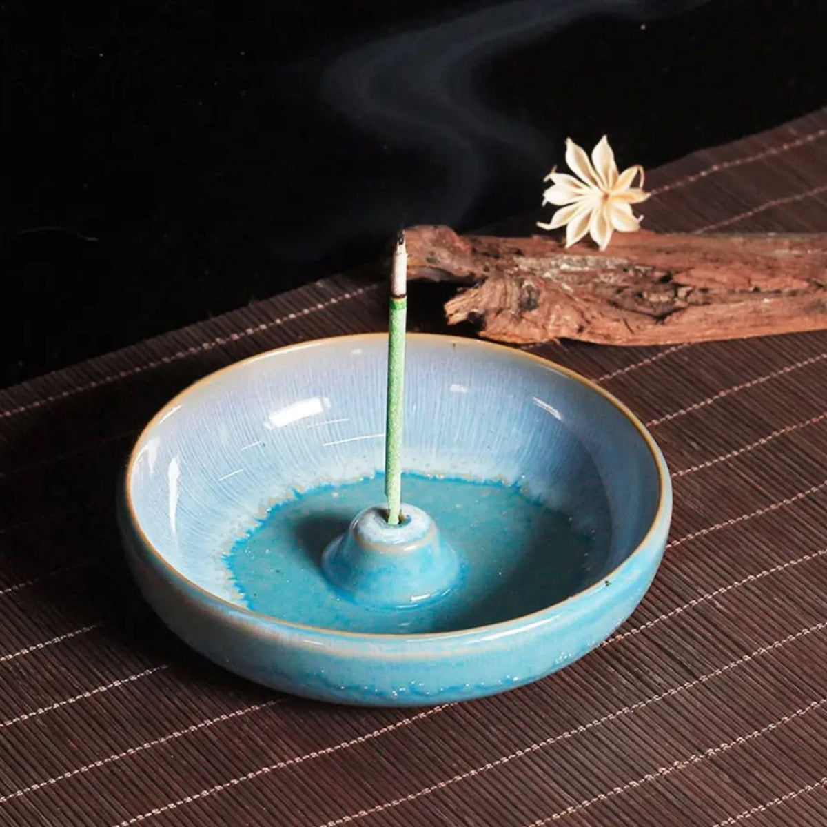 Round Ceramic Incense Holder - Ocean Blue