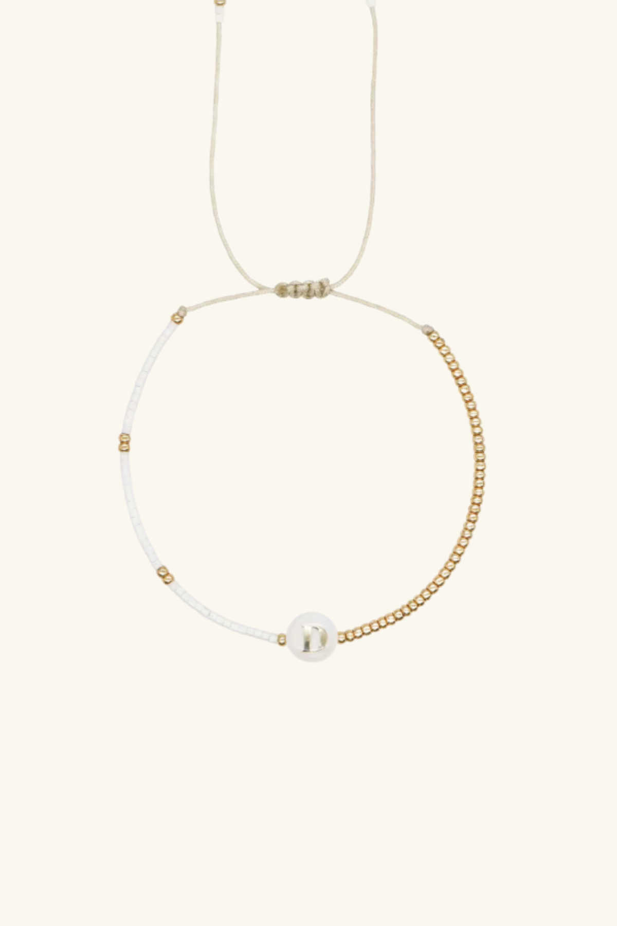 Gold Initial - 18K Gold, Mother of Pearl, Beaded Bracelet