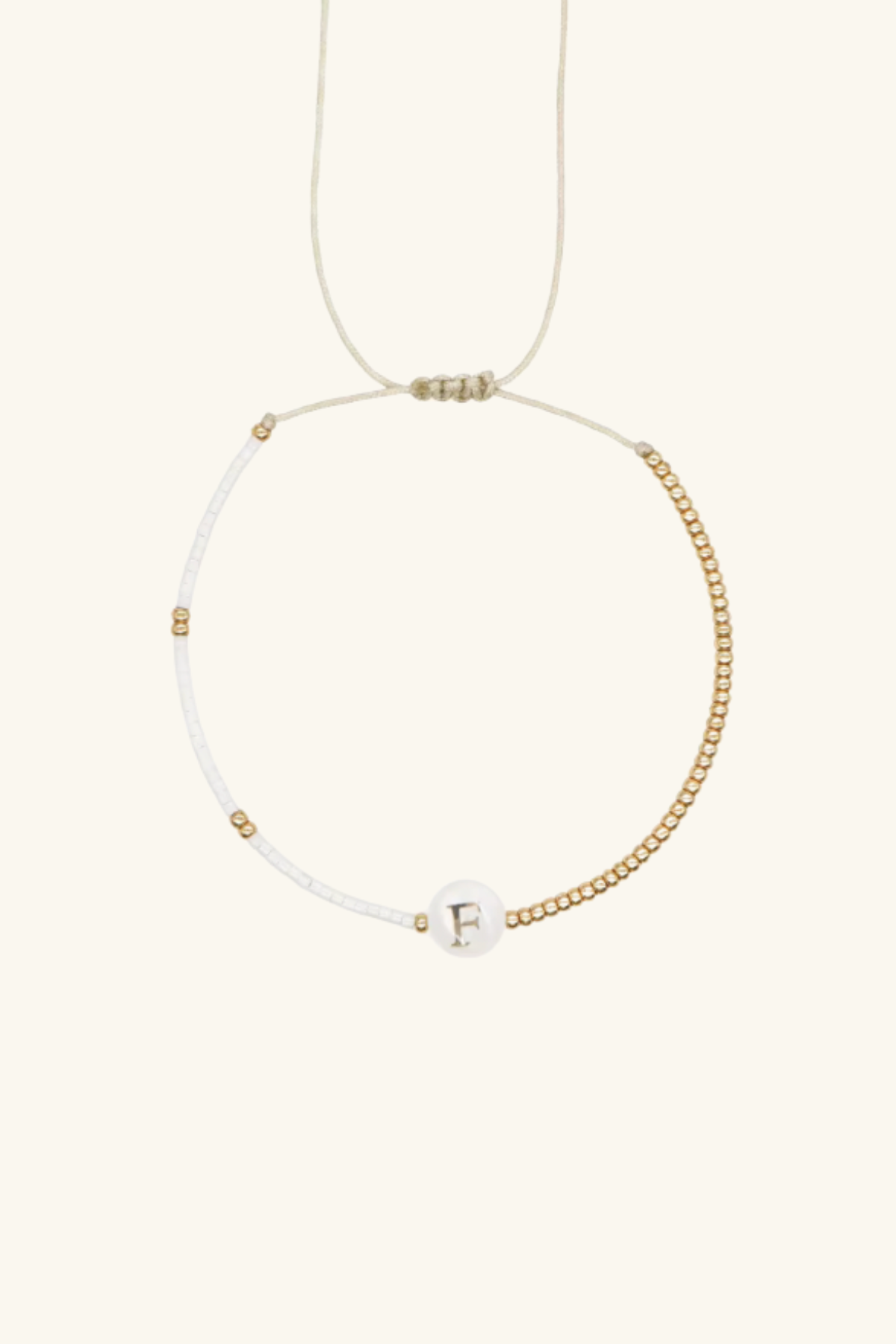 Gold Initial - 18K Gold, Mother of Pearl, Beaded Bracelet