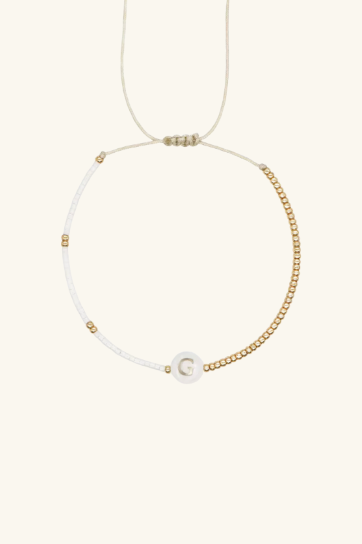 Gold Initial - 18K Gold, Mother of Pearl, Beaded Bracelet