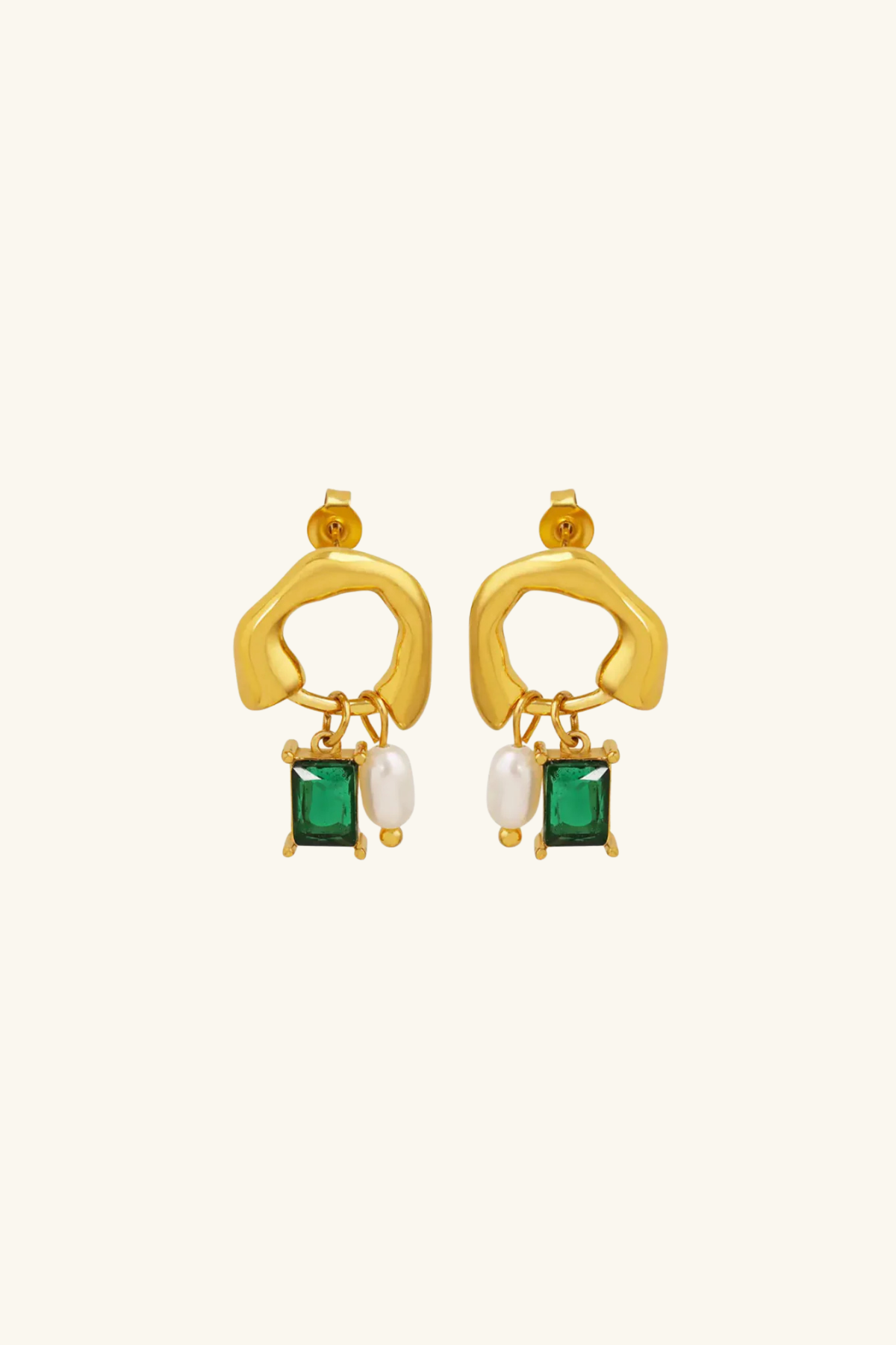 Amalfi 18k Freshwater Pearl 18k Gold Plated Earrings Emerald
