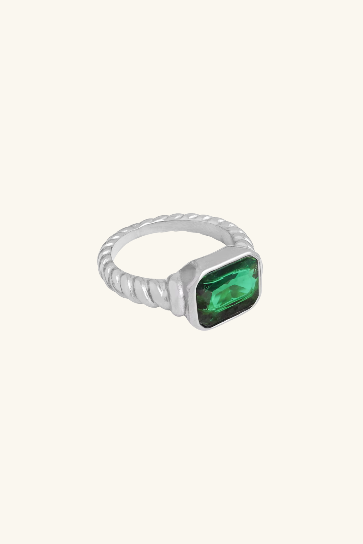 Era Stainless Steel Plated Ring Emerald