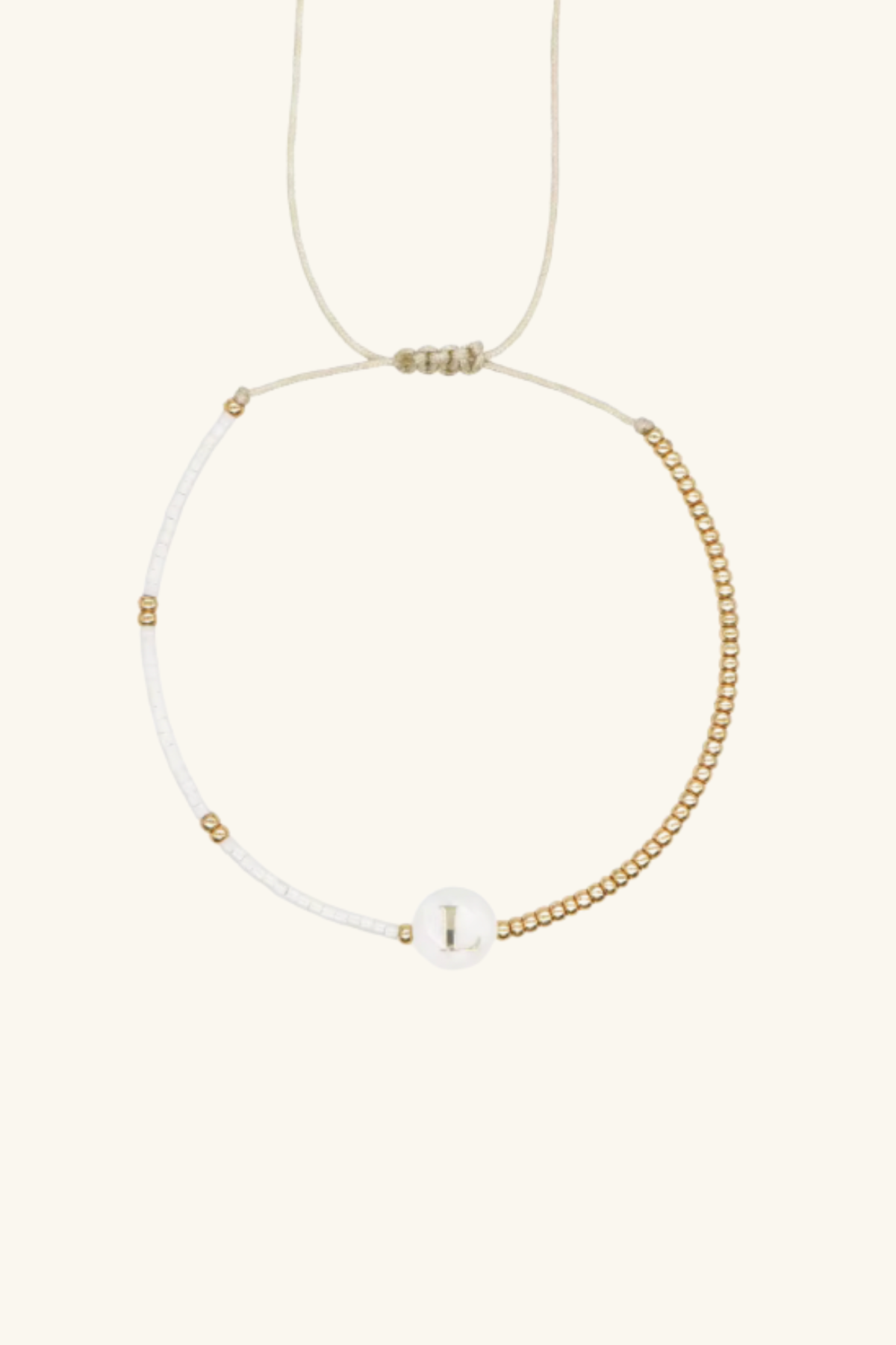 Gold Initial - 18K Gold, Mother of Pearl, Beaded Bracelet