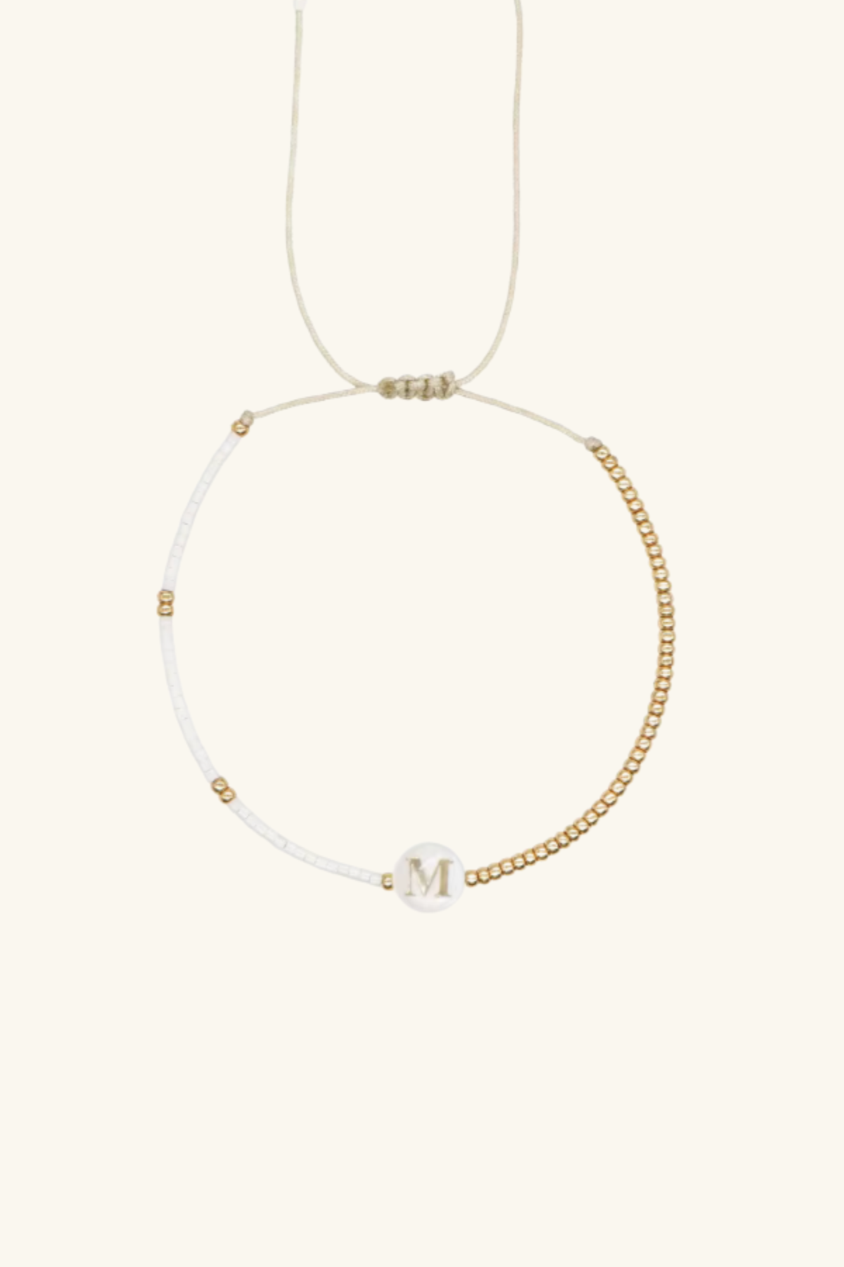 Gold Initial - 18K Gold, Mother of Pearl, Beaded Bracelet