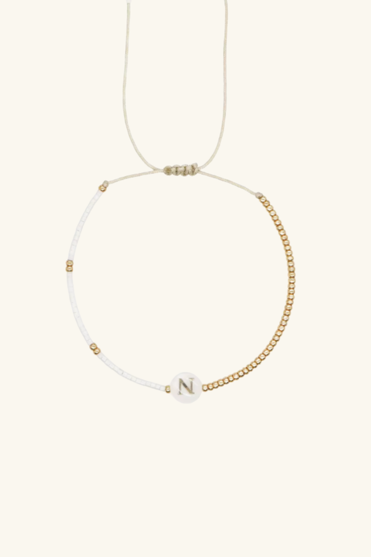 Gold Initial - 18K Gold, Mother of Pearl, Beaded Bracelet