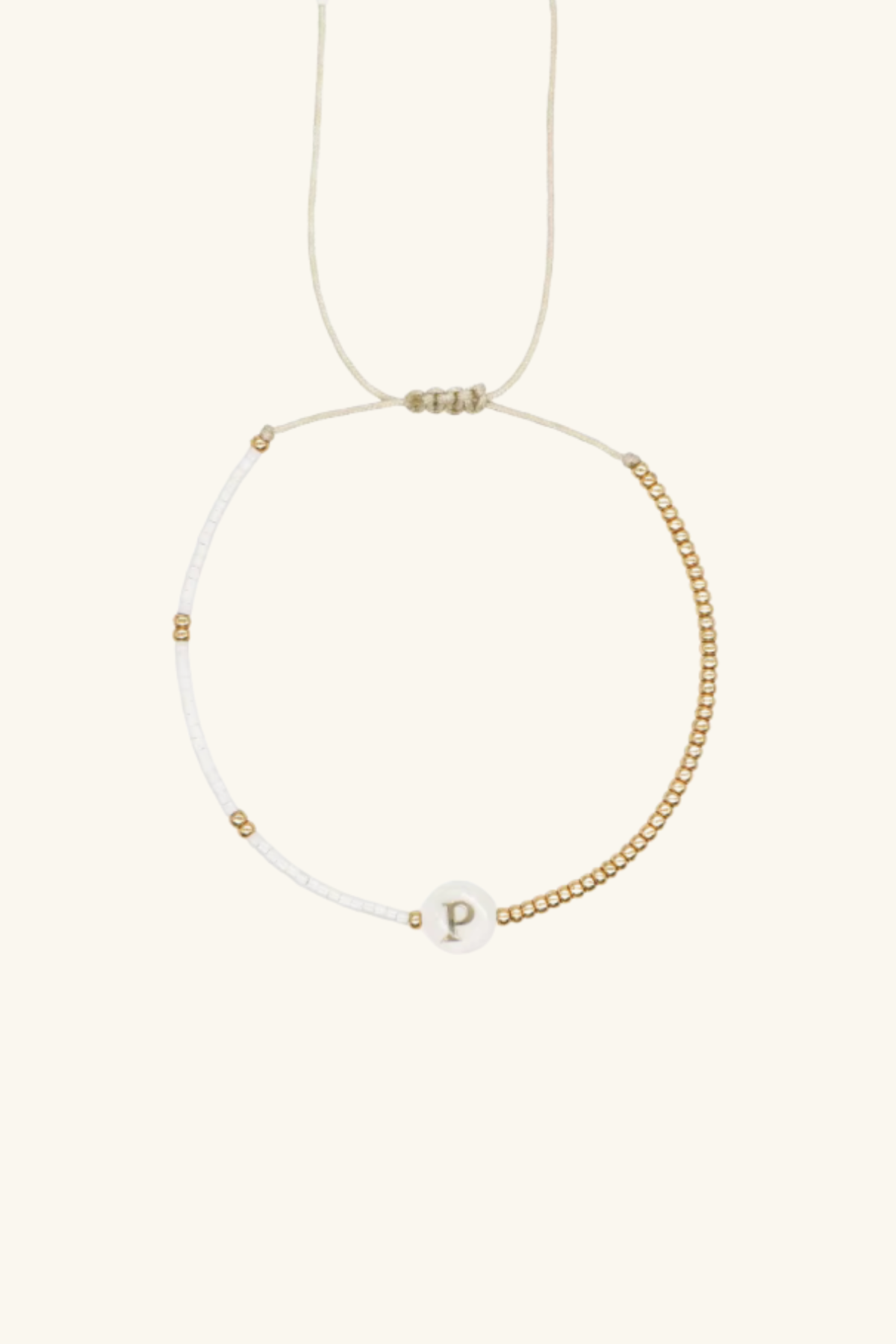 Gold Initial - 18K Gold, Mother of Pearl, Beaded Bracelet