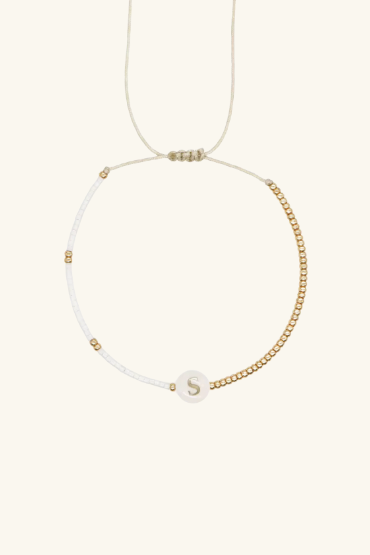 Gold Initial - 18K Gold, Mother of Pearl, Beaded Bracelet