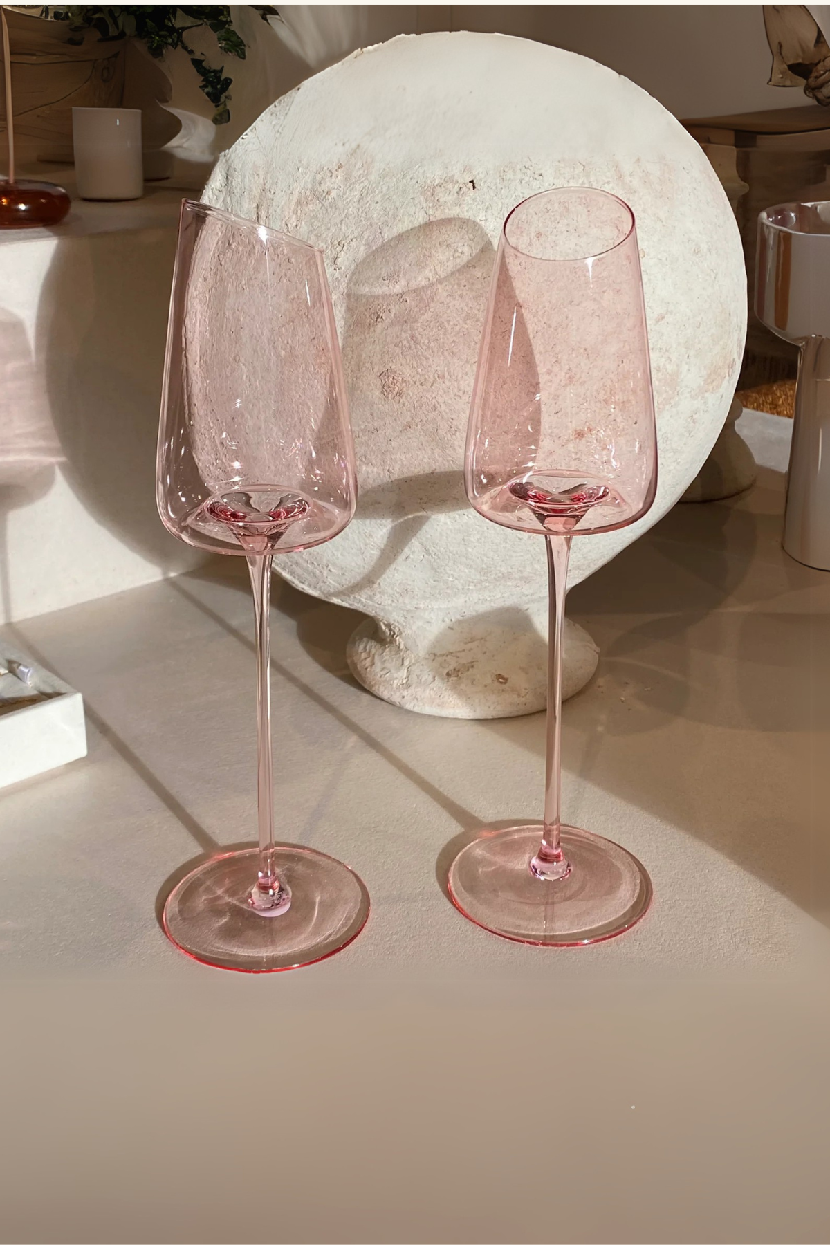 Hand Blown Champagne Flutes - Rose