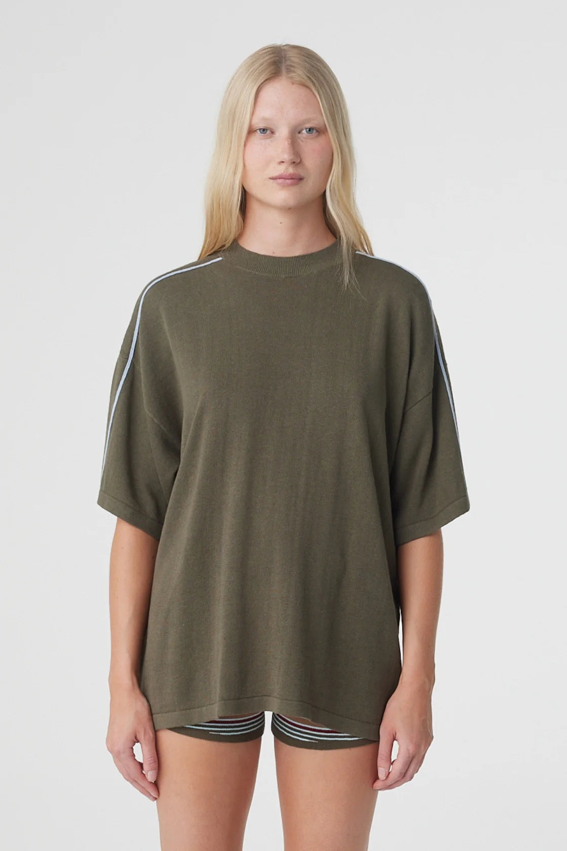 Pippa Oversized Tee - Smokey Olive & Dusk Blue