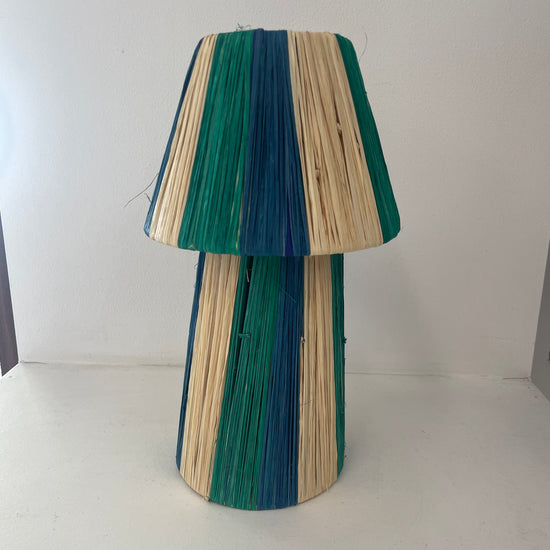 Raffia Lamp, Series 2 - Blue, Green, & Natural, Small