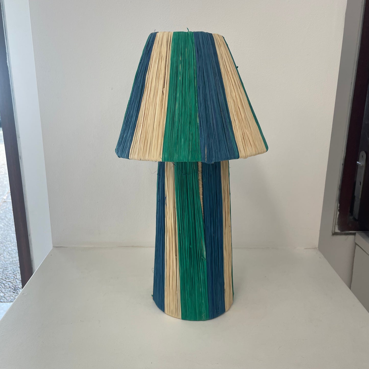 Raffia Lamp, Series 2 - Blue, Green, & Natural, Medium