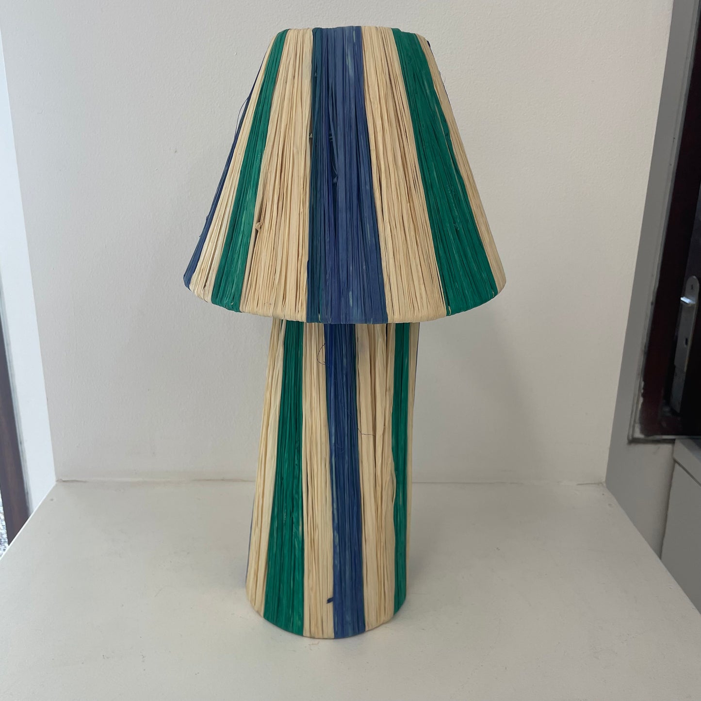 Raffia Lamp, Series 2 - Blue, Green, & Natural, Medium