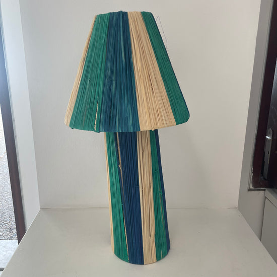Raffia Lamp, Series 2 - Blue, Green, & Natural, Large