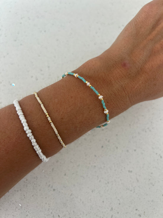 Stretch Bracelet - Fresh Water Pearl + Turquoise