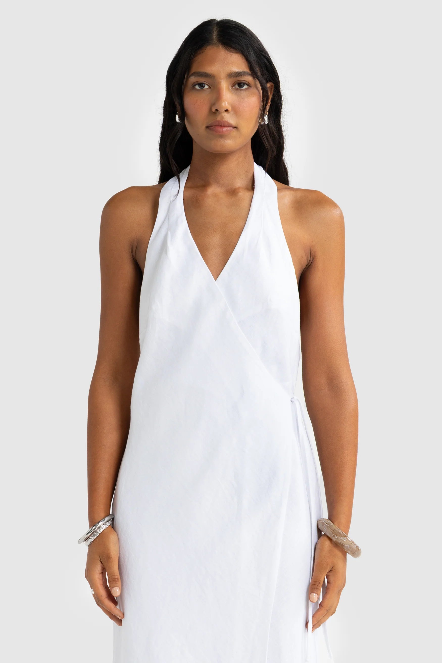 Elise Linen Wrap Dress White