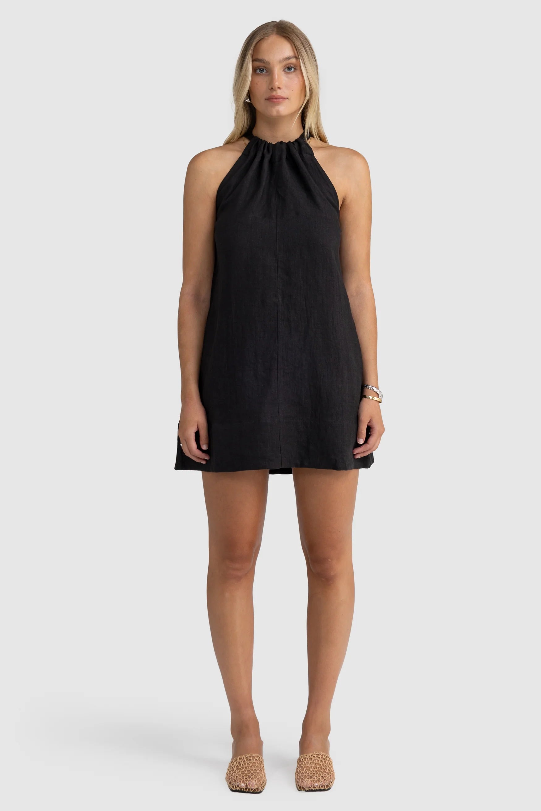 Luna Linen Mini Dress Black