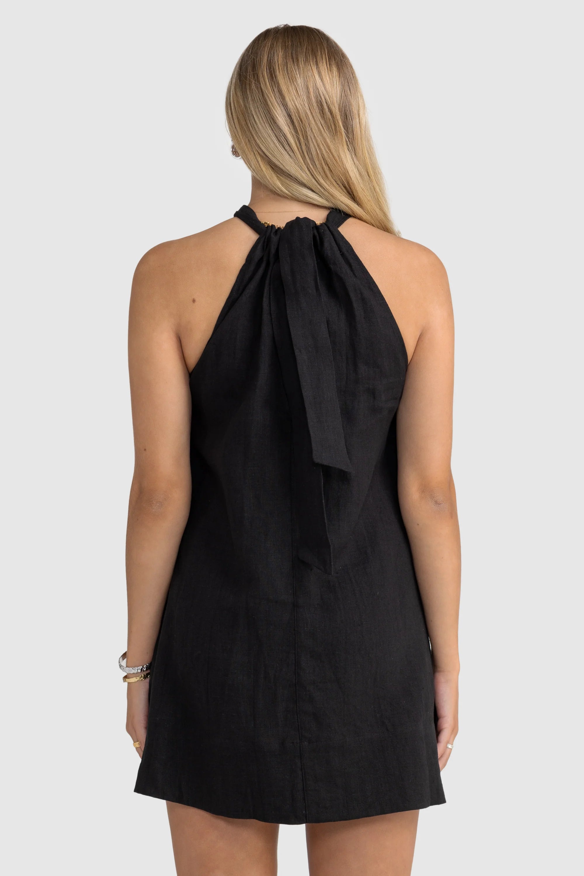 Luna Linen Mini Dress Black