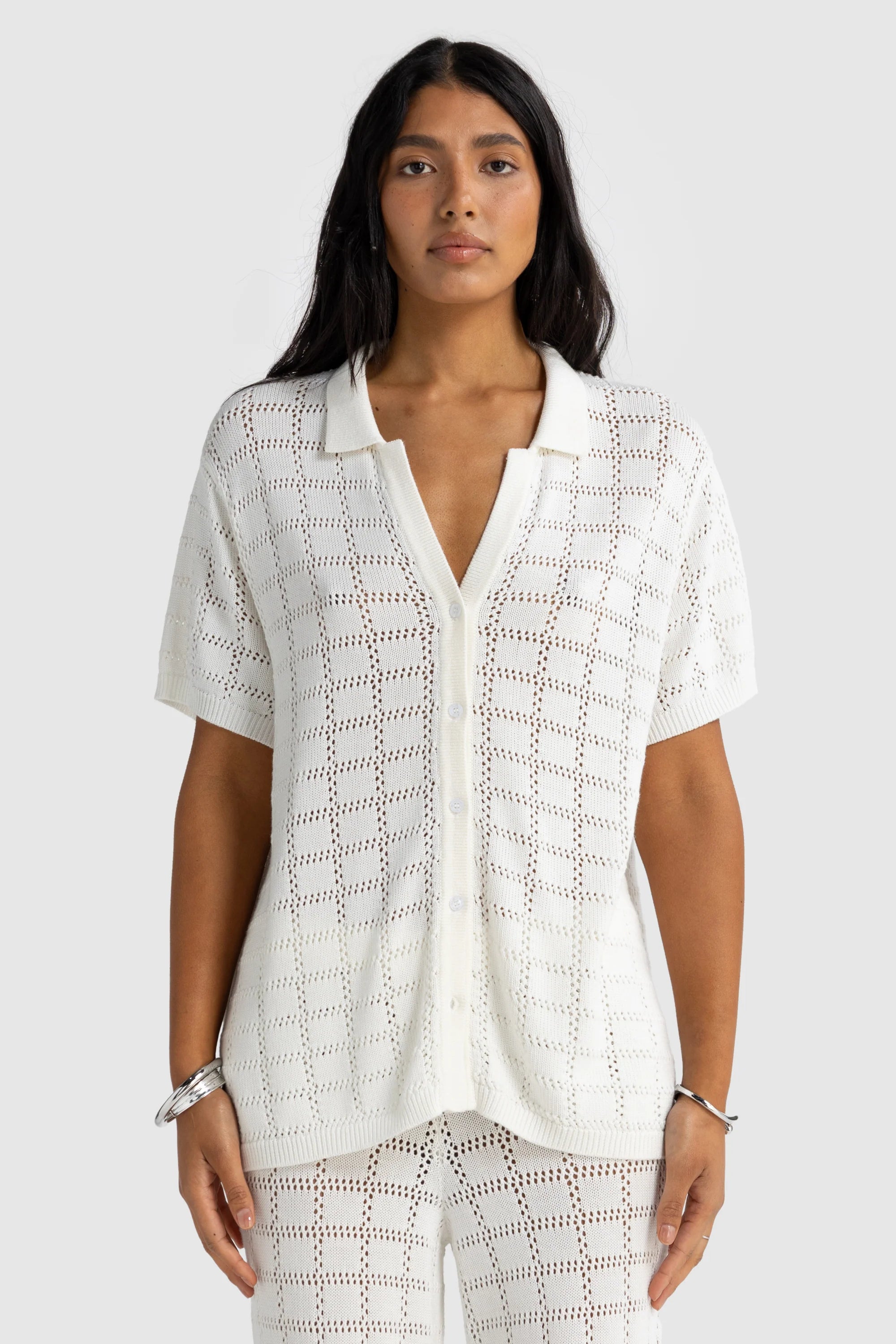 Melia Geo Knit Shirt Chalk