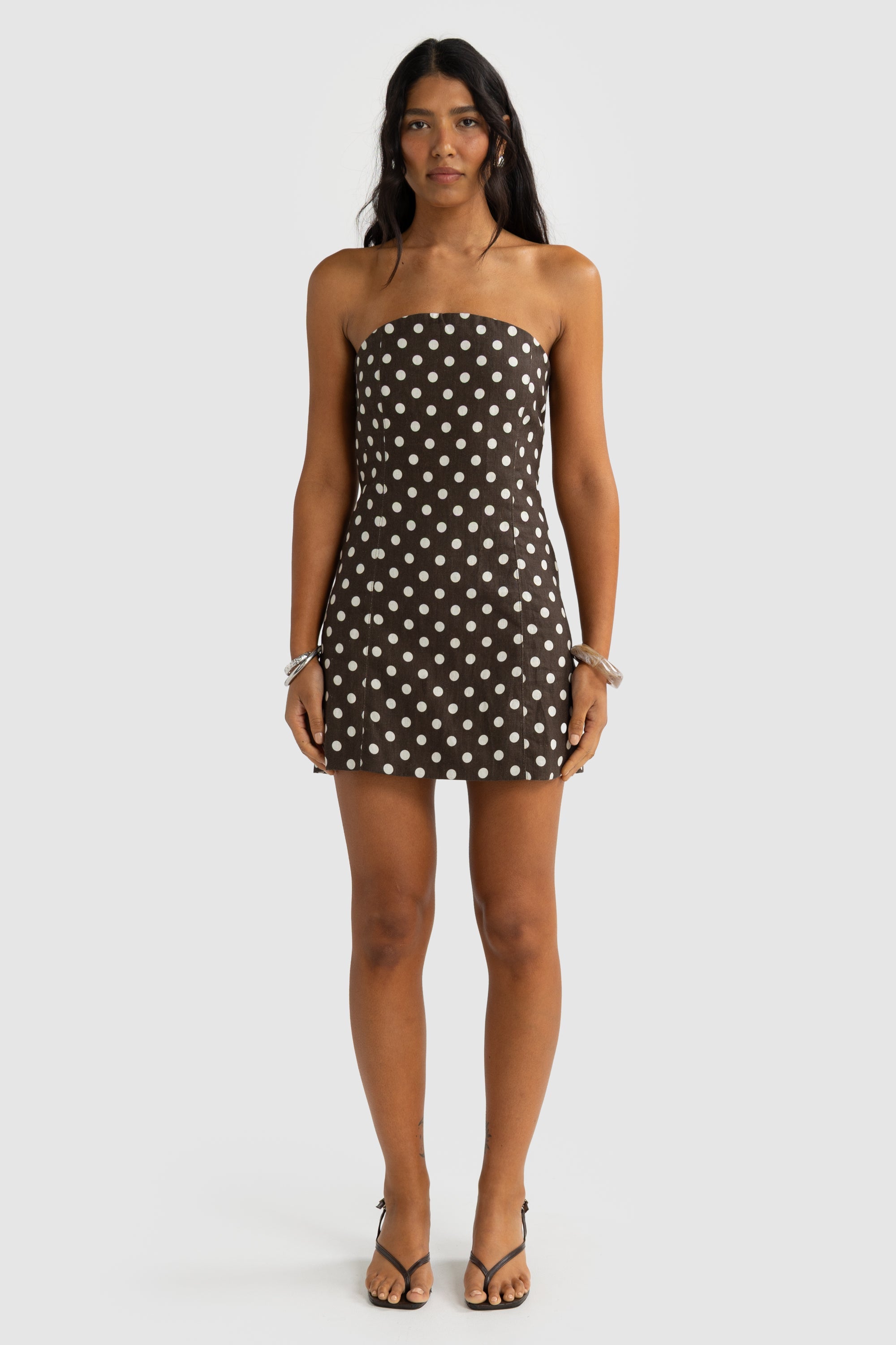 Savannah Linen Strapless Mini Dress Carob