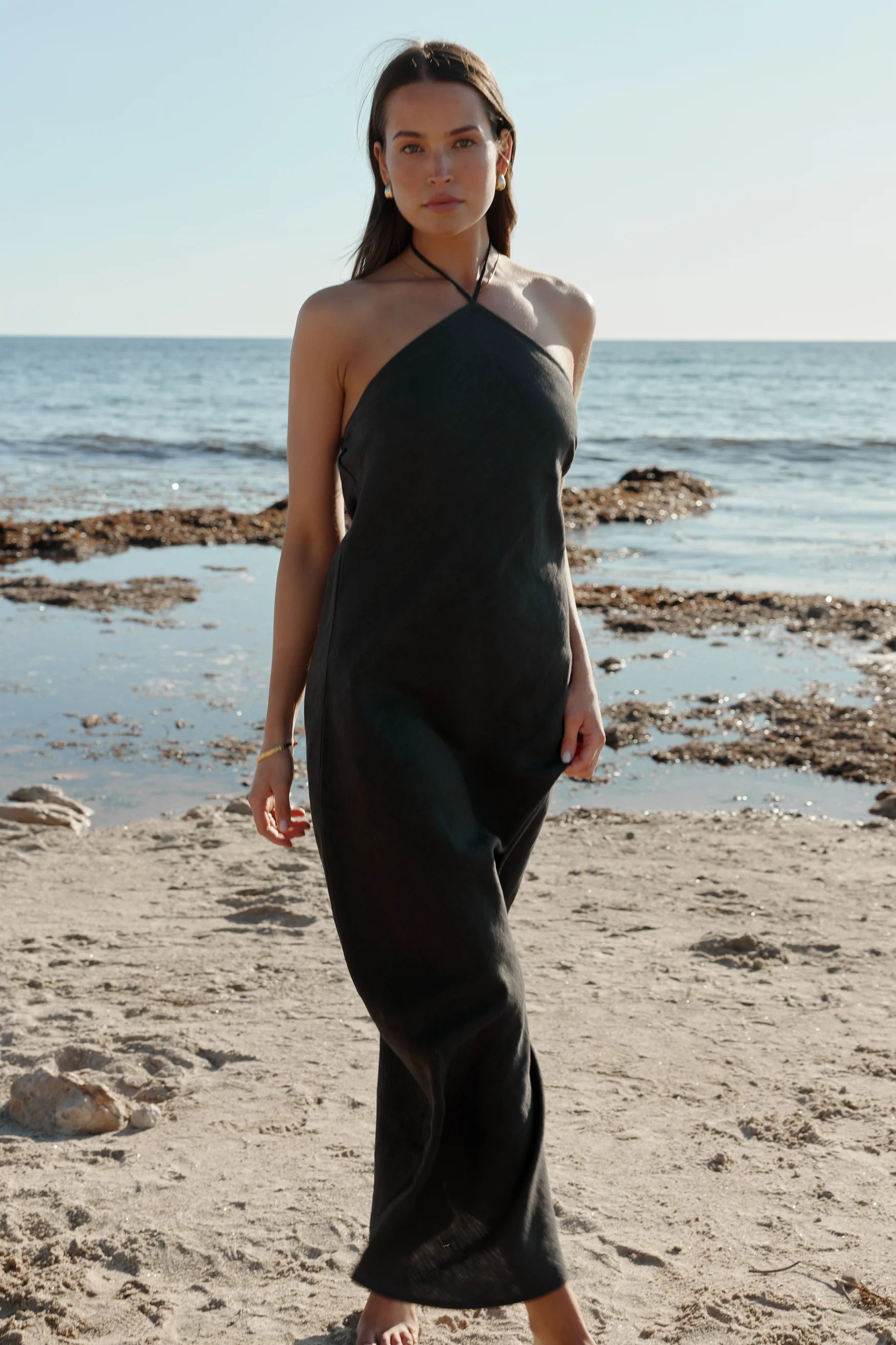 Zia Linen Bias Cut Dress Black