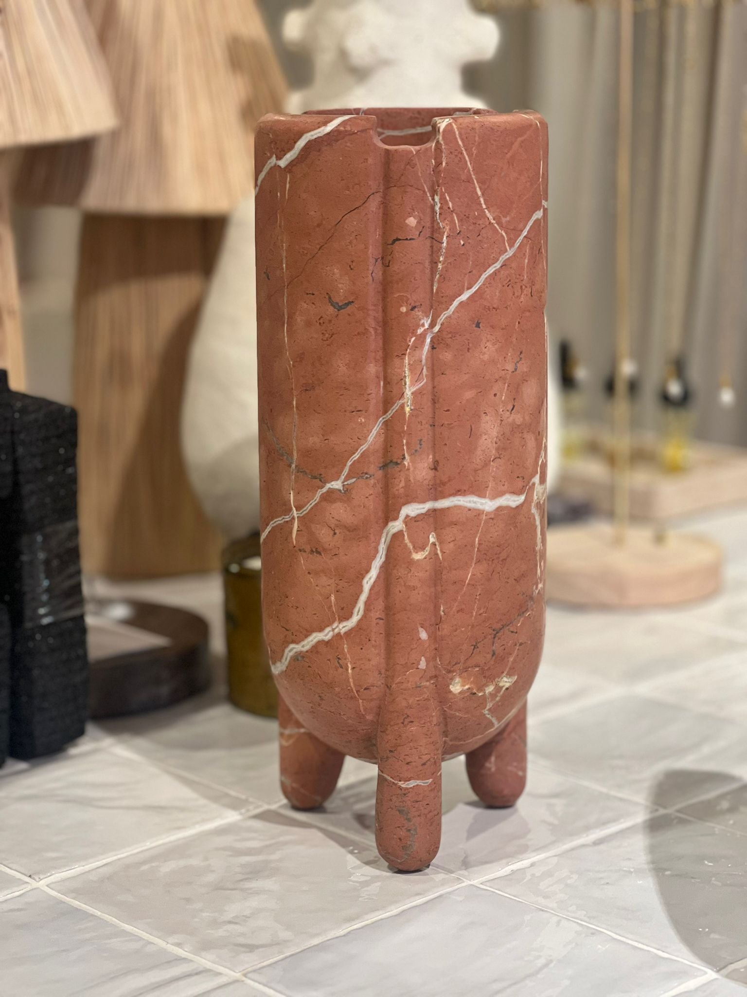 Solid Marble Vase Large - Rosso Alicante