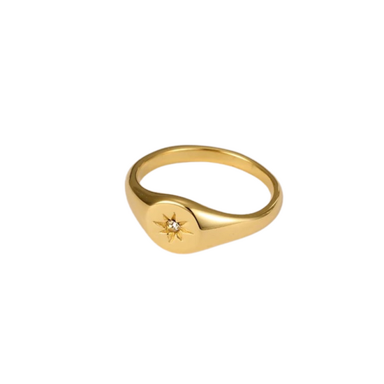 North Star, CZ, 18k Gold Plated Ring