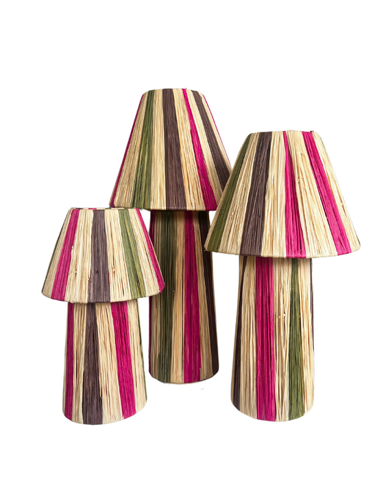 Load image into Gallery viewer, Raffia Lamp, Series 2 - Olive, Magenta &amp;amp; Brown
