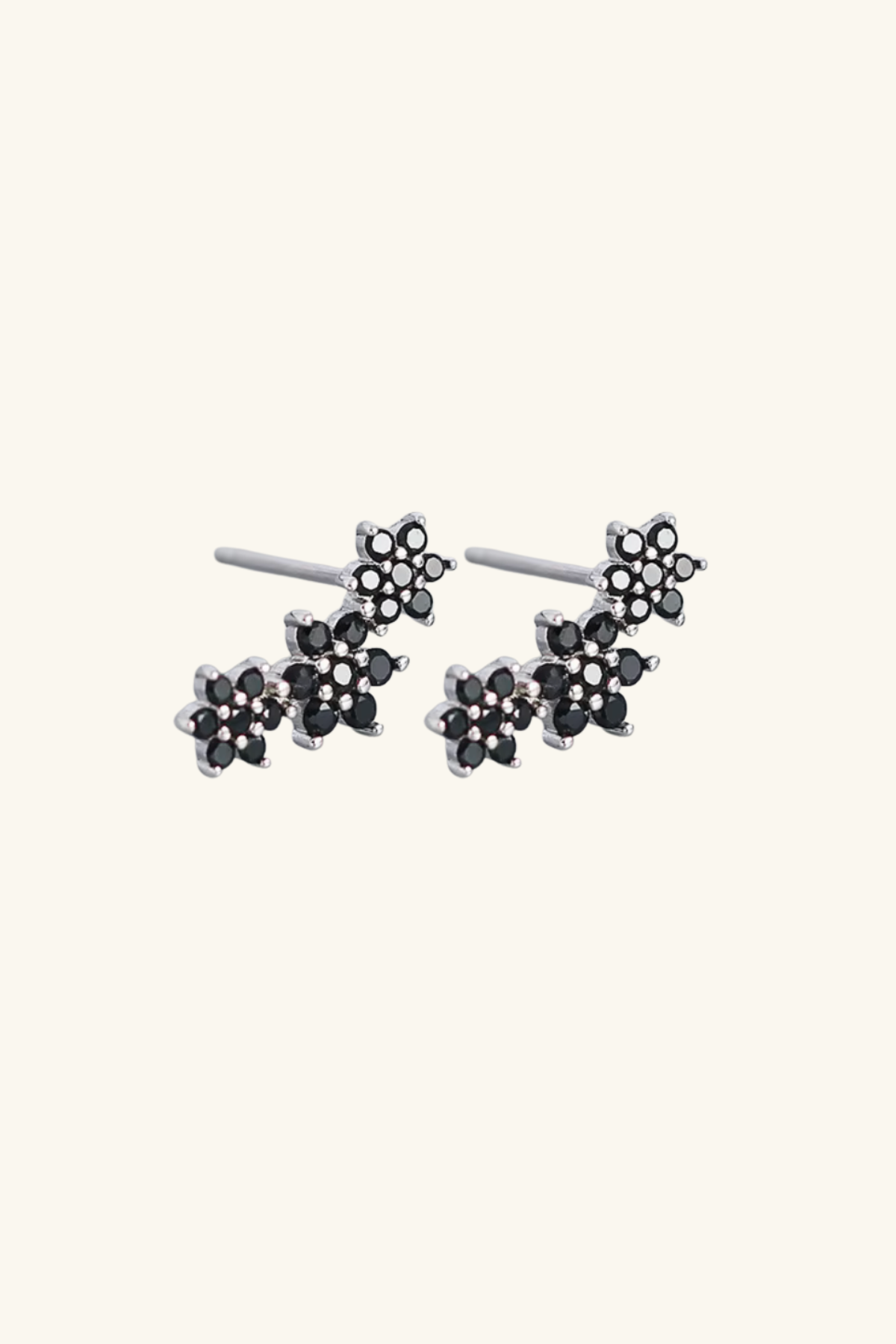 Bouquet Sterling Silver Plated Stud Earrings - Onyx