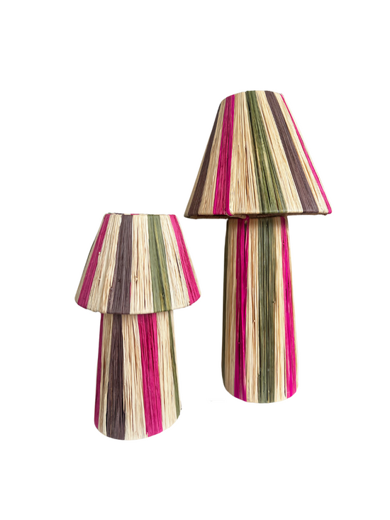Load image into Gallery viewer, Raffia Lamp, Series 2 - Olive, Magenta &amp;amp; Brown

