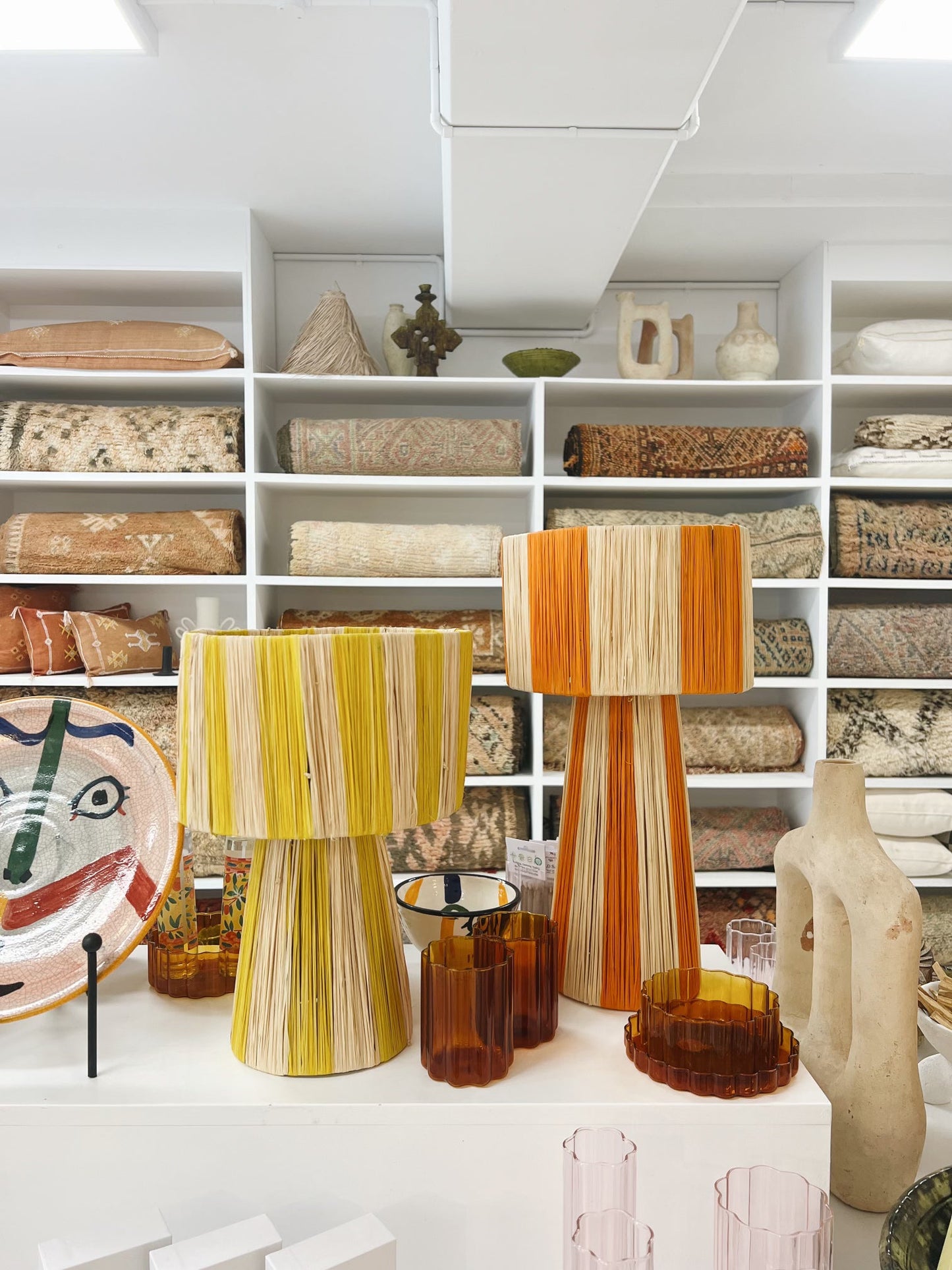 Load image into Gallery viewer, Raffia Lamp, Series 1 - Orange Stripe
