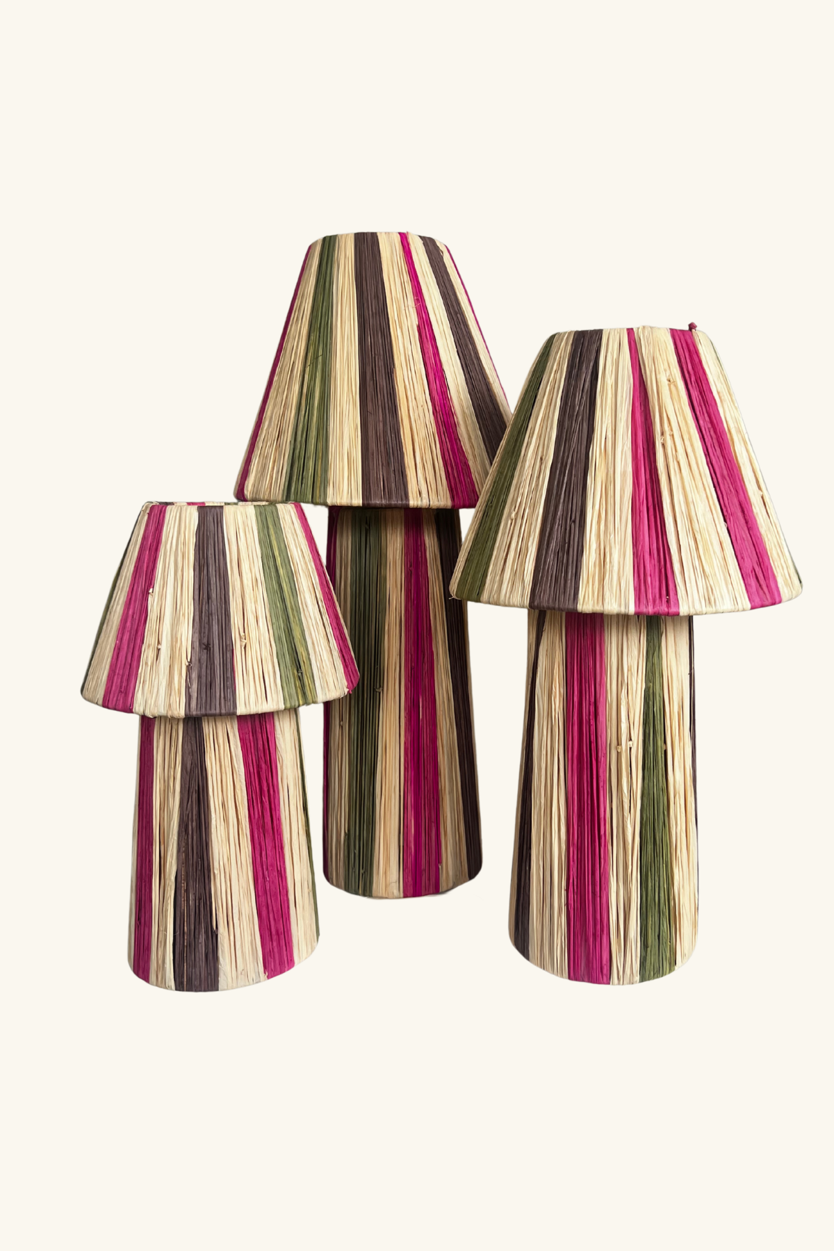 Raffia Lamp, Series 2 - Pink, Green, Brown Stripe