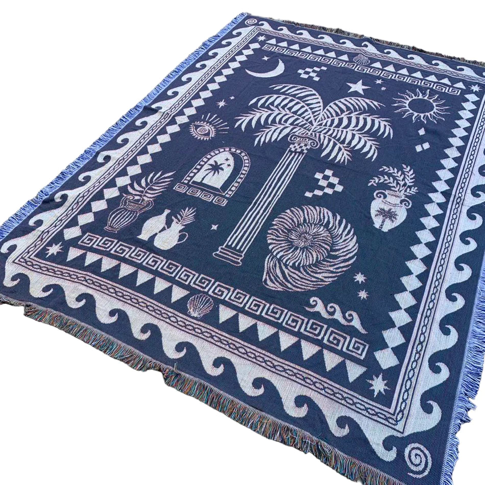Load image into Gallery viewer, Mediterranean Woven Throw  - Off White/Blue
