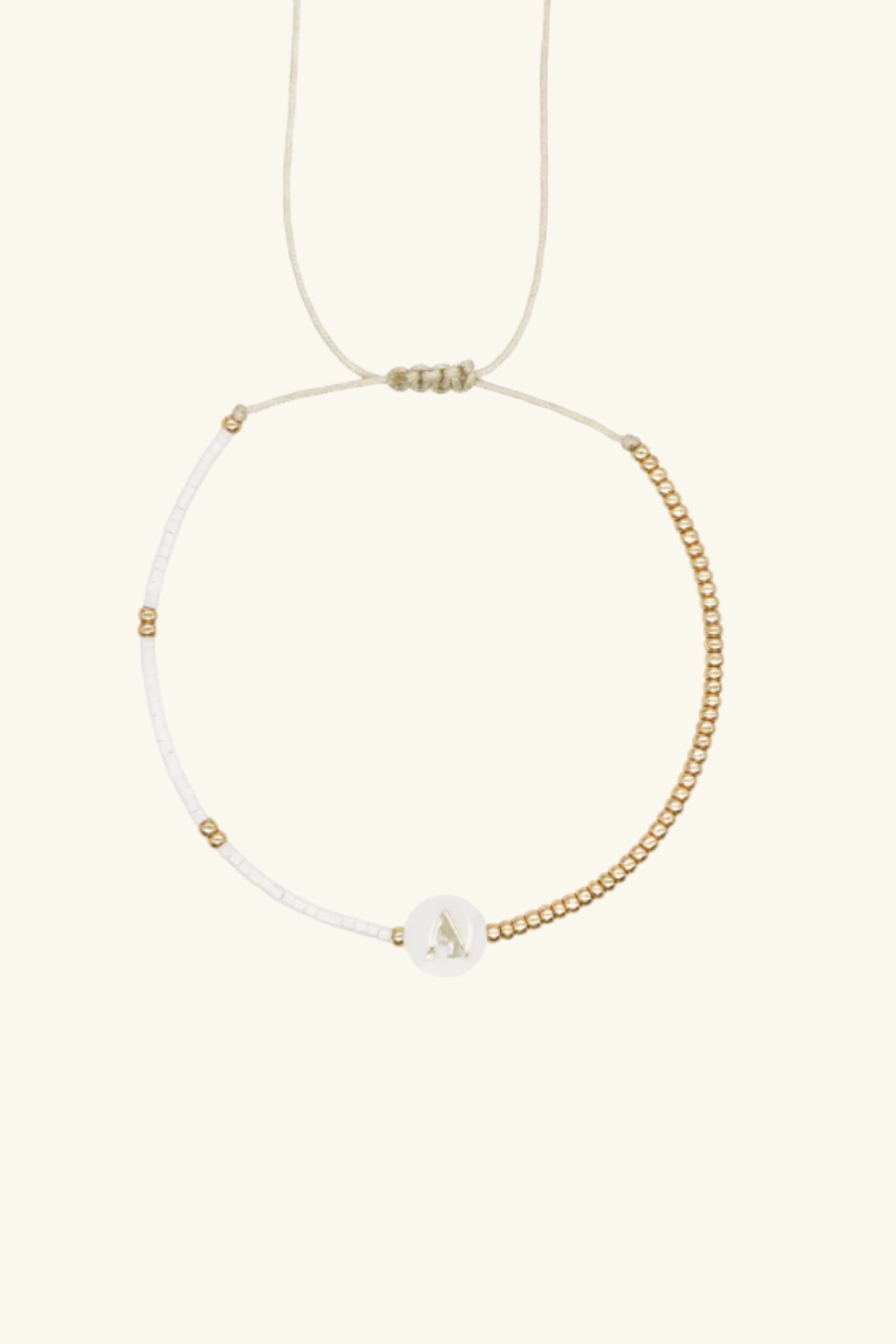 Gold Initial - 18K Gold, Mother of Pearl,  Beaded Bracelet