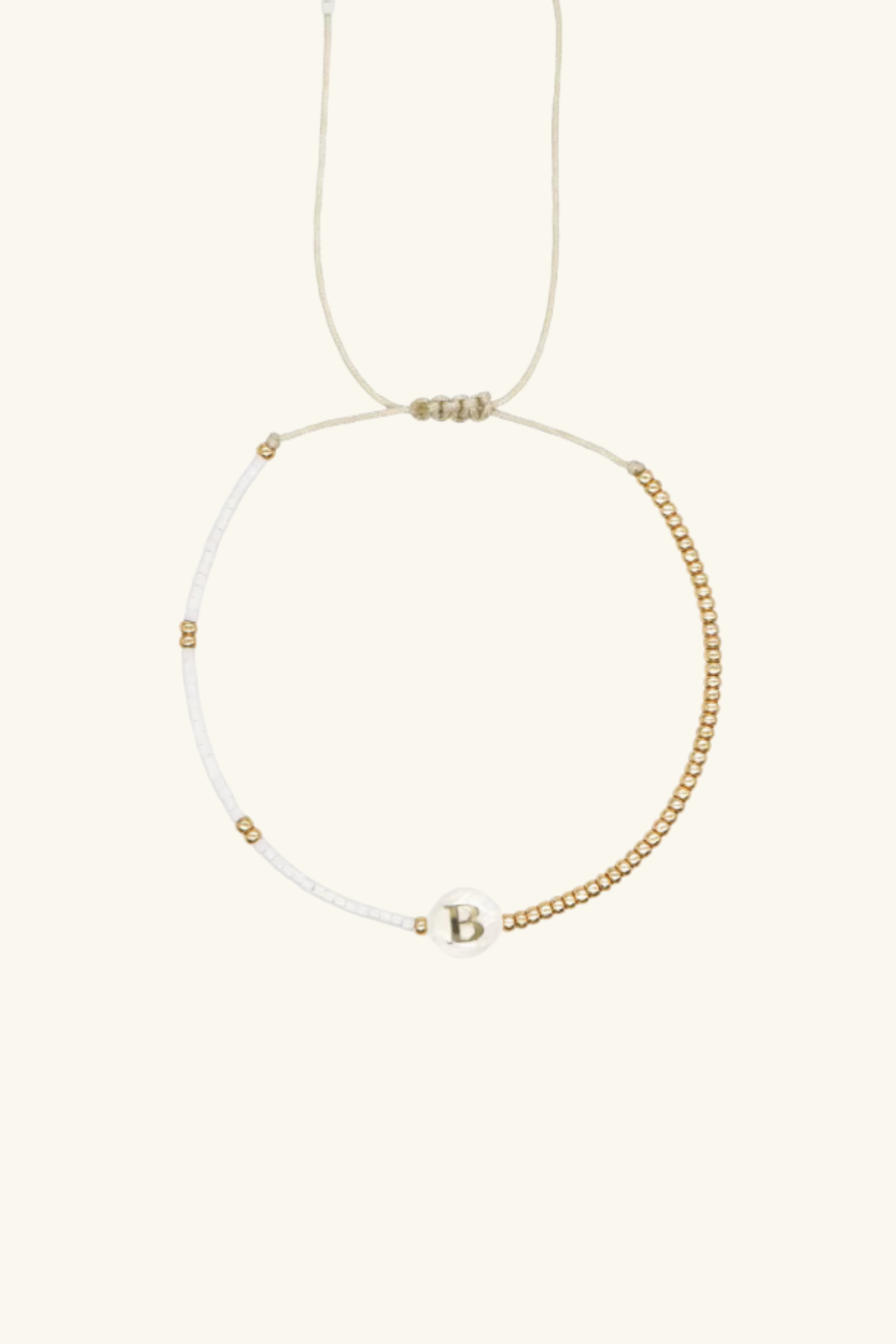 Gold Initial - 18K Gold, Mother of Pearl,  Beaded Bracelet