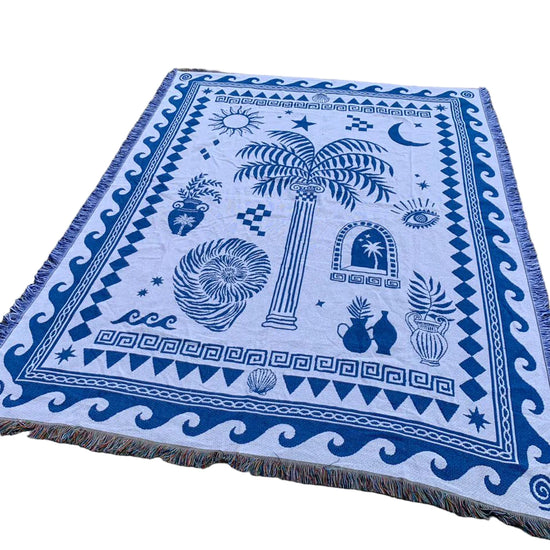 Load image into Gallery viewer, Mediterranean Woven Throw  - Off White/Blue
