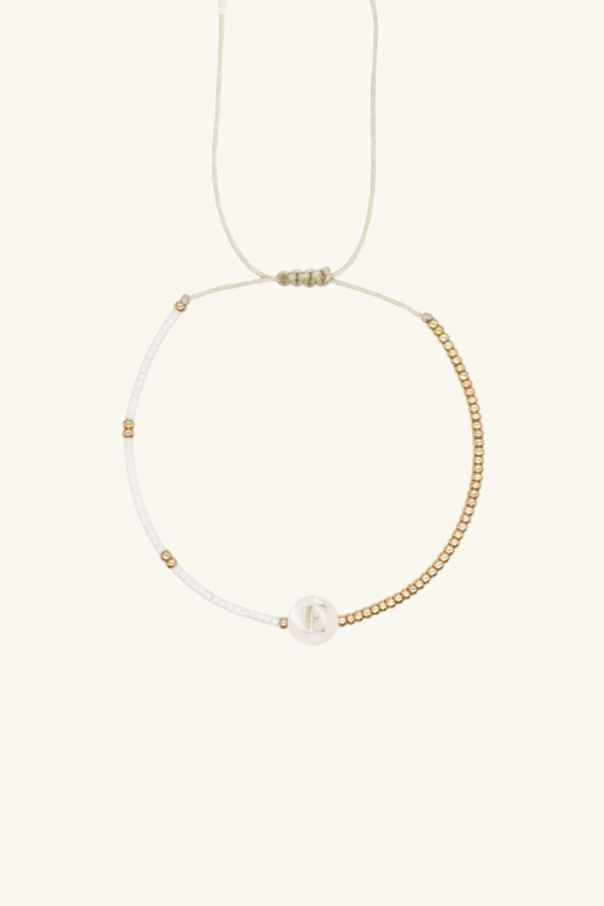 Gold Initial - 18K Gold, Mother of Pearl,  Beaded Bracelet