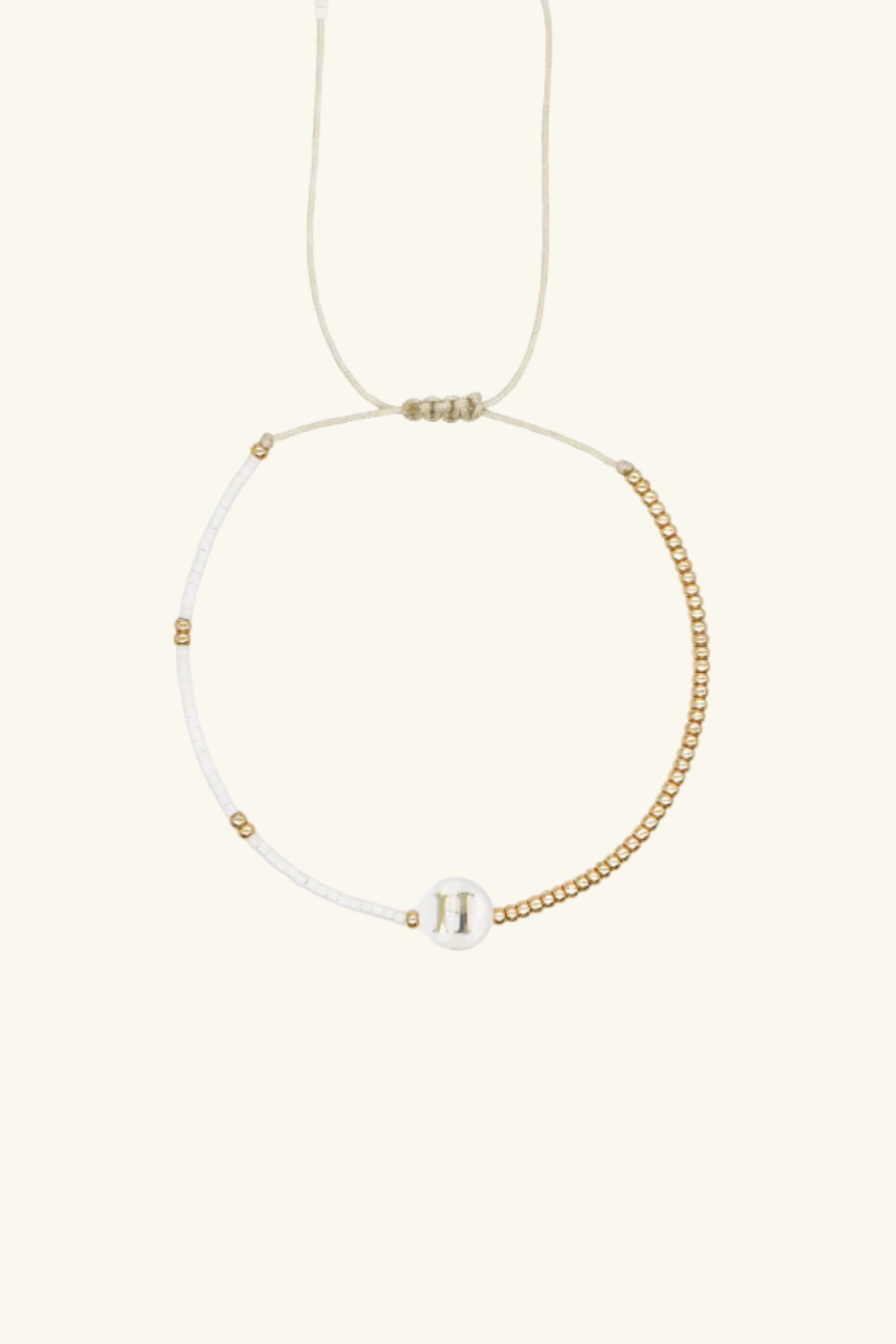 Gold Initial - 18K Gold, Mother of Pearl,  Beaded Bracelet