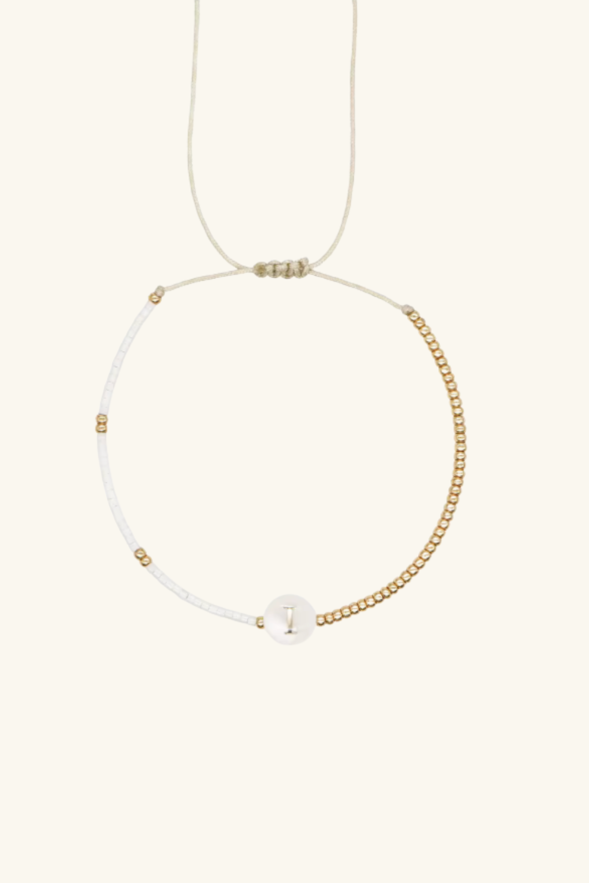 Gold Initial - 18K Gold, Mother of Pearl,  Beaded Bracelet