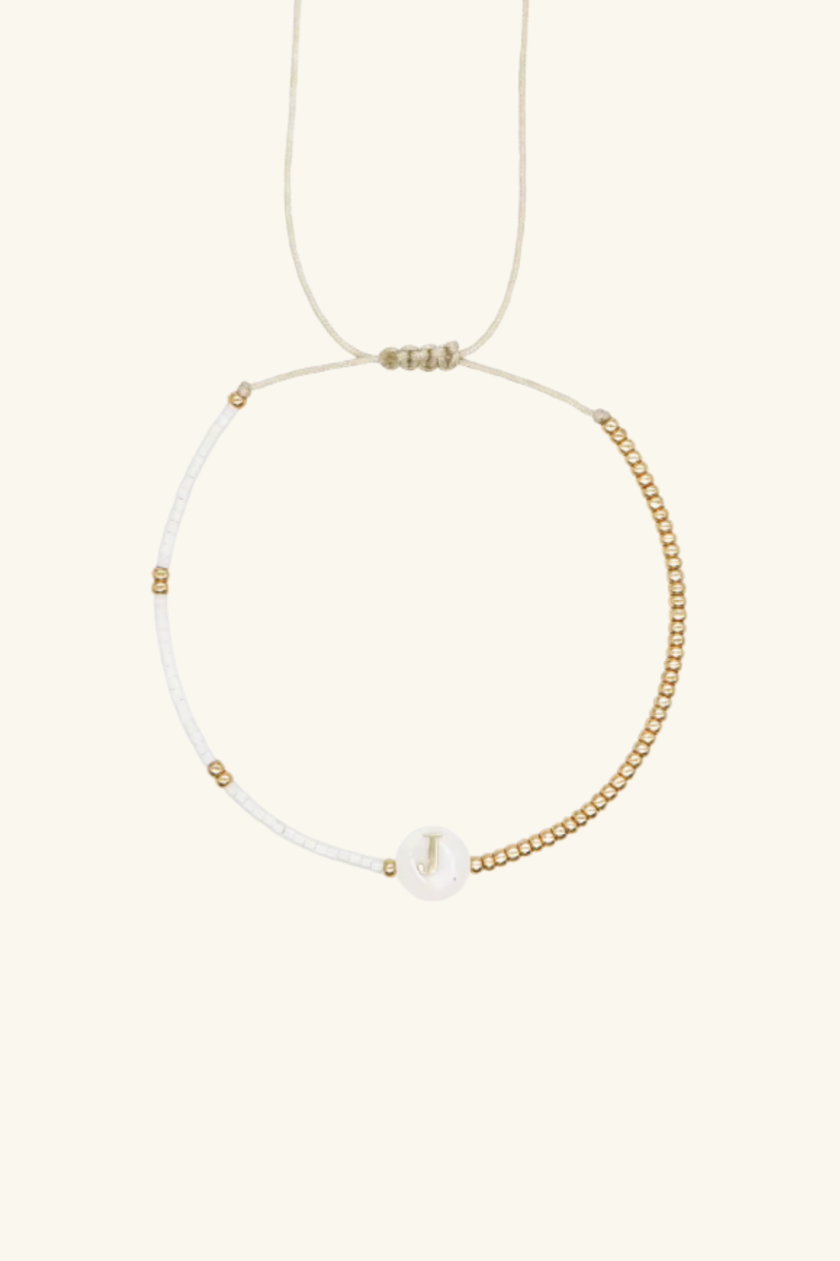 Gold Initial - 18K Gold, Mother of Pearl,  Beaded Bracelet