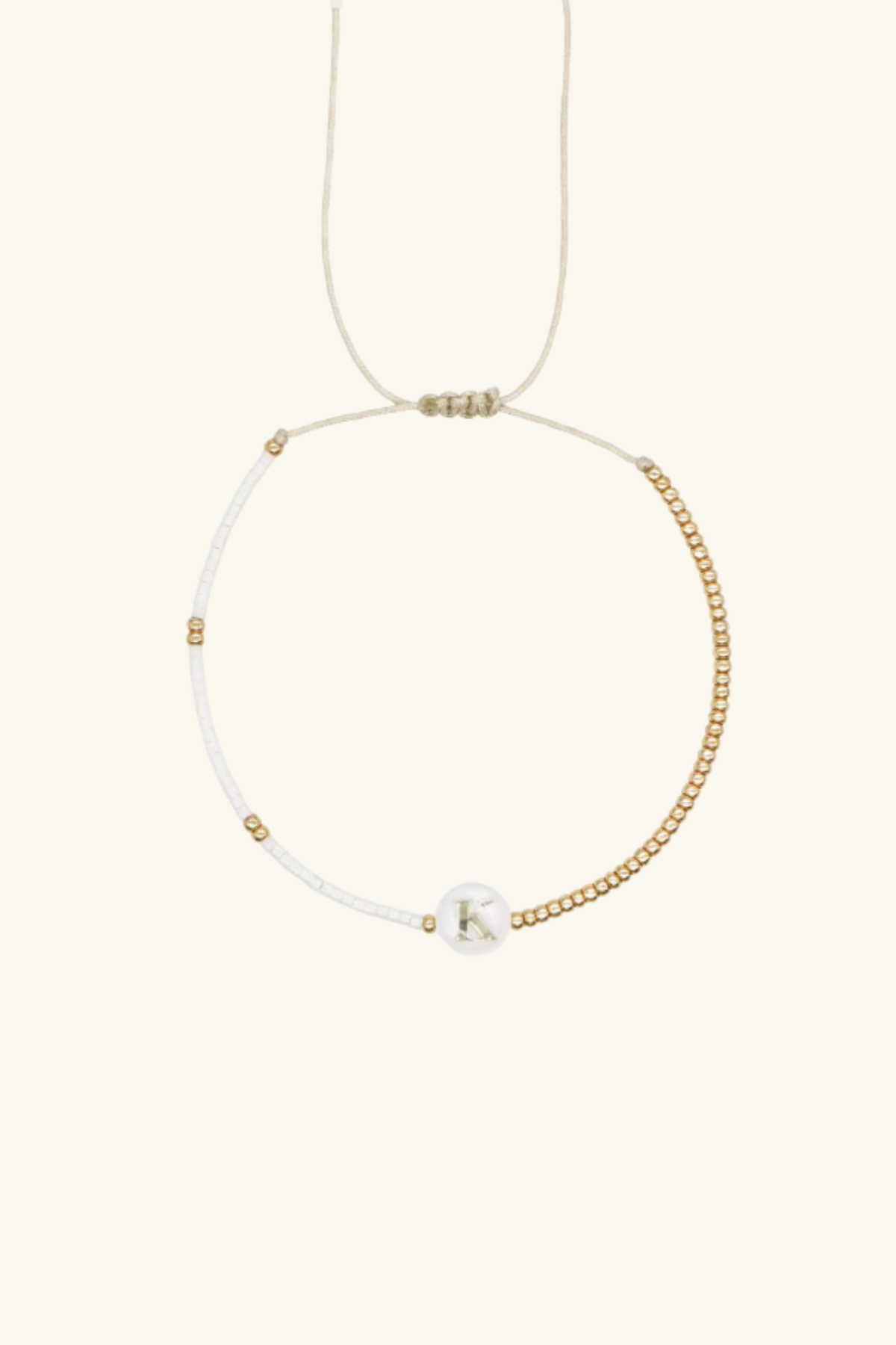 Gold Initial - 18K Gold, Mother of Pearl,  Beaded Bracelet