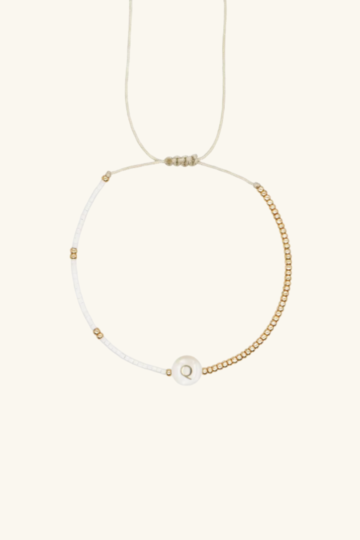 Gold Initial - 18K Gold, Mother of Pearl,  Beaded Bracelet