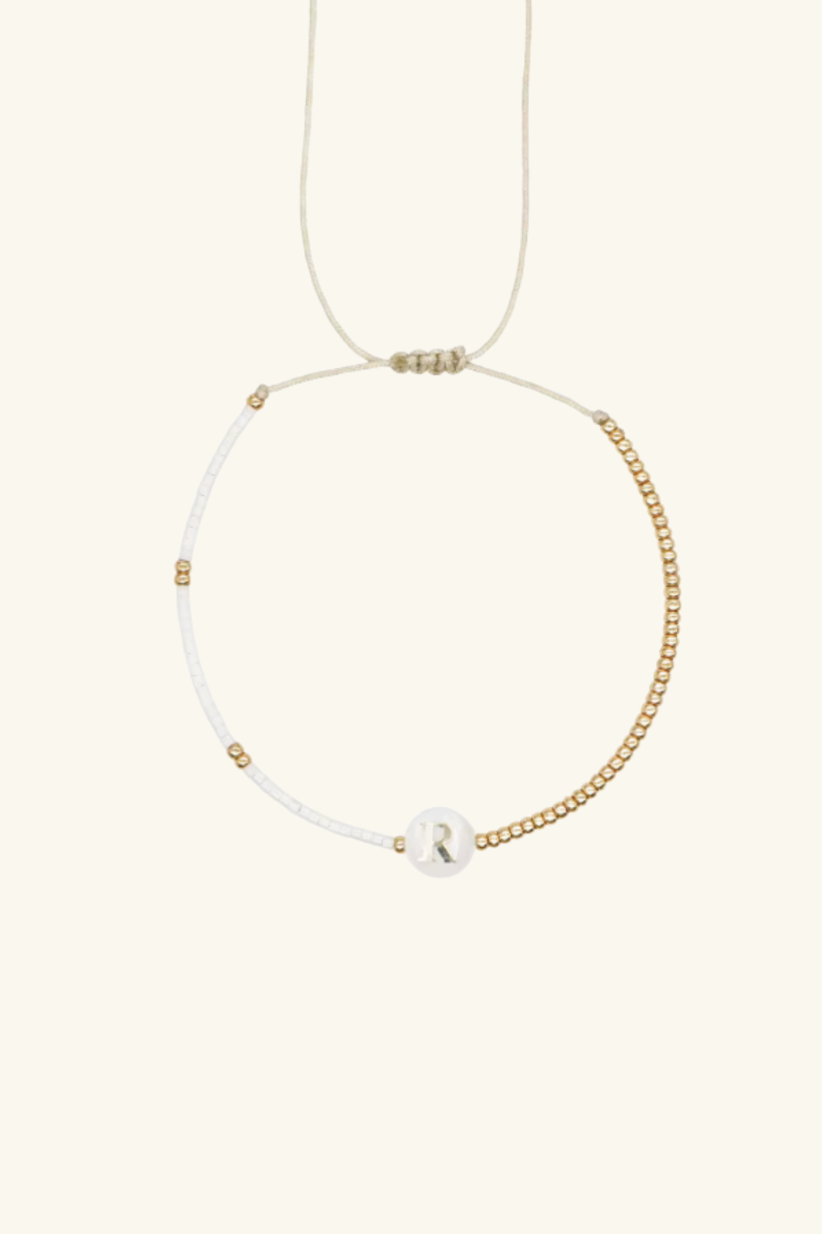 Gold Initial - 18K Gold, Mother of Pearl,  Beaded Bracelet