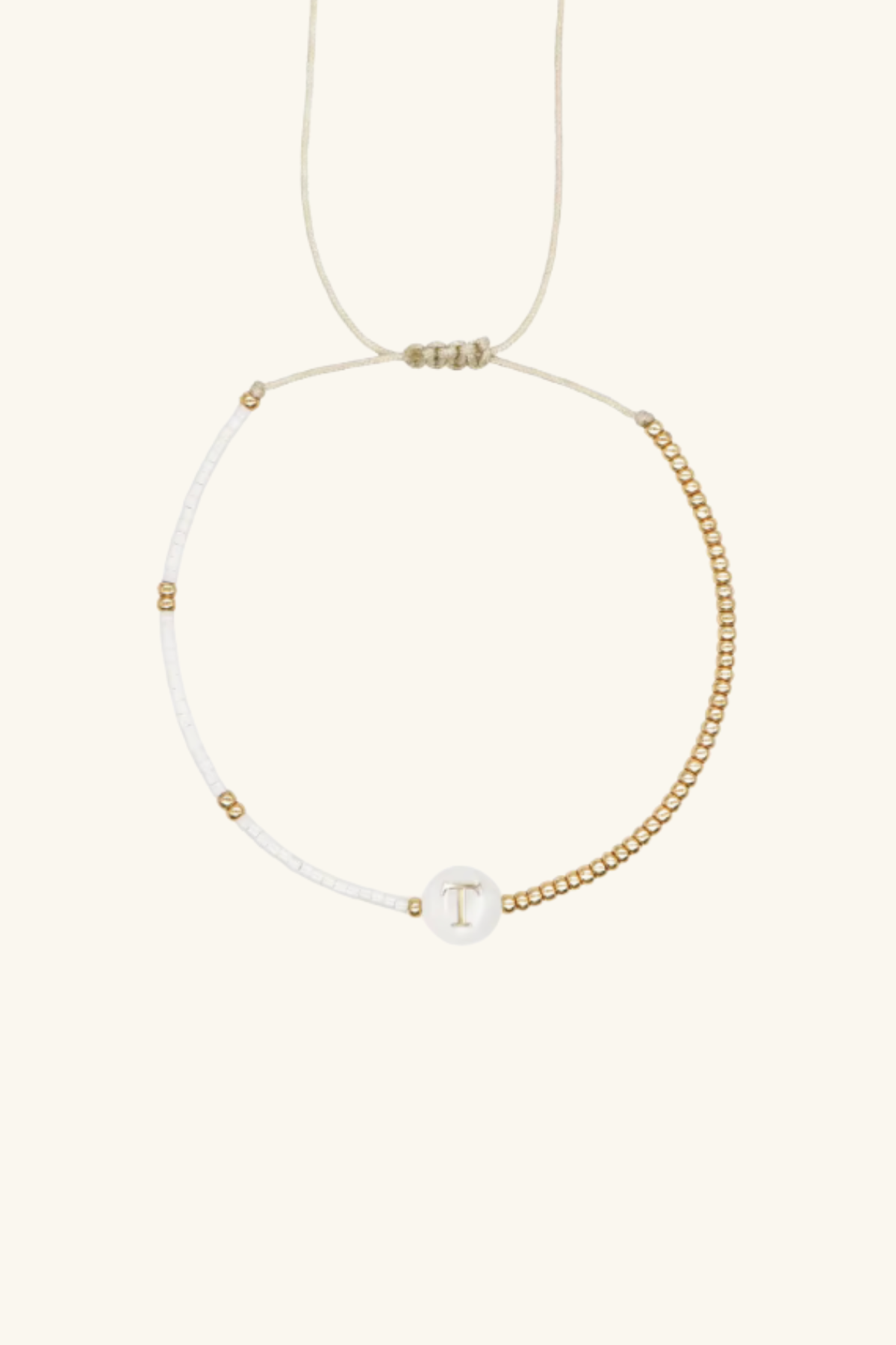 Gold Initial - 18K Gold, Mother of Pearl,  Beaded Bracelet