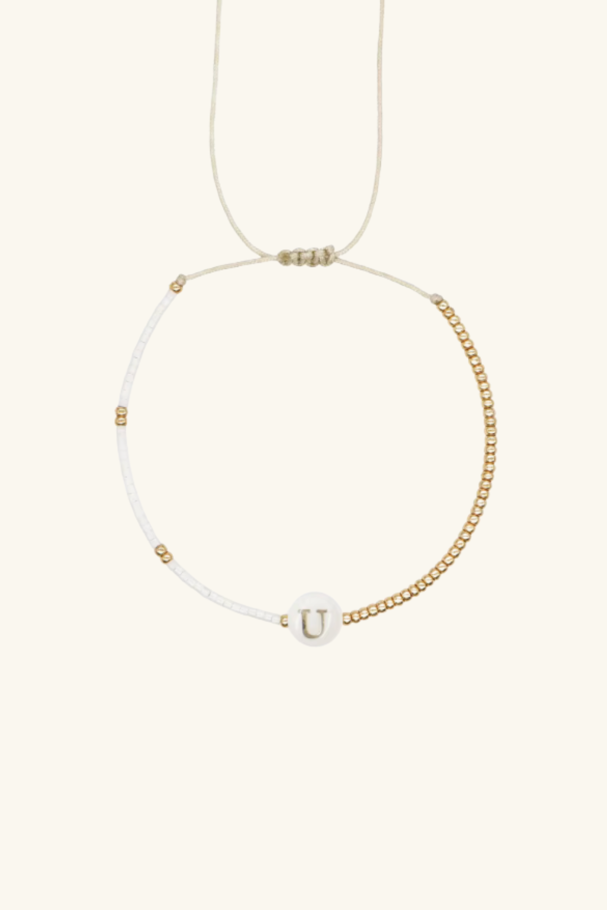 Gold Initial - 18K Gold, Mother of Pearl,  Beaded Bracelet